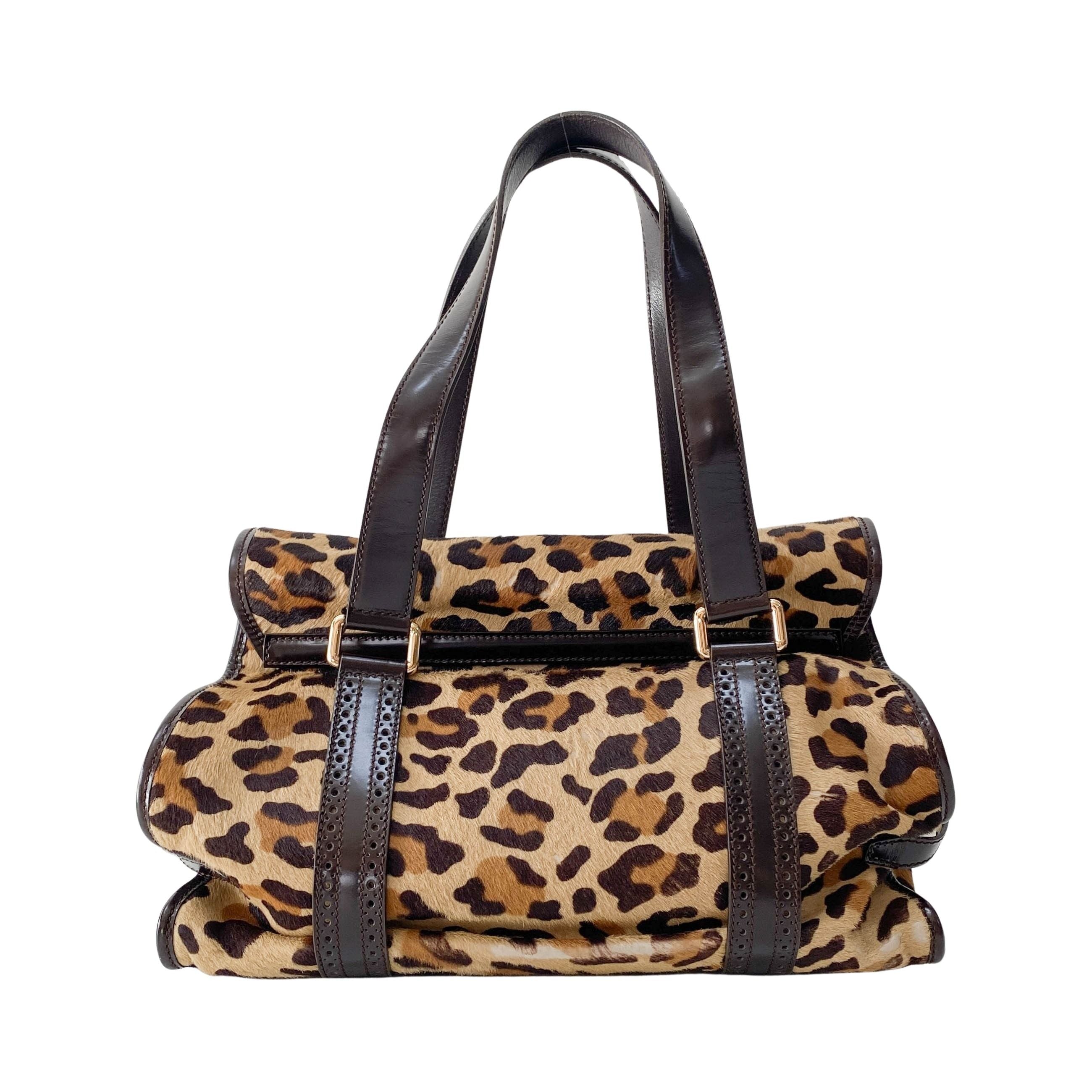 Leopard Print Brown Pony Hair Shoulder Bag