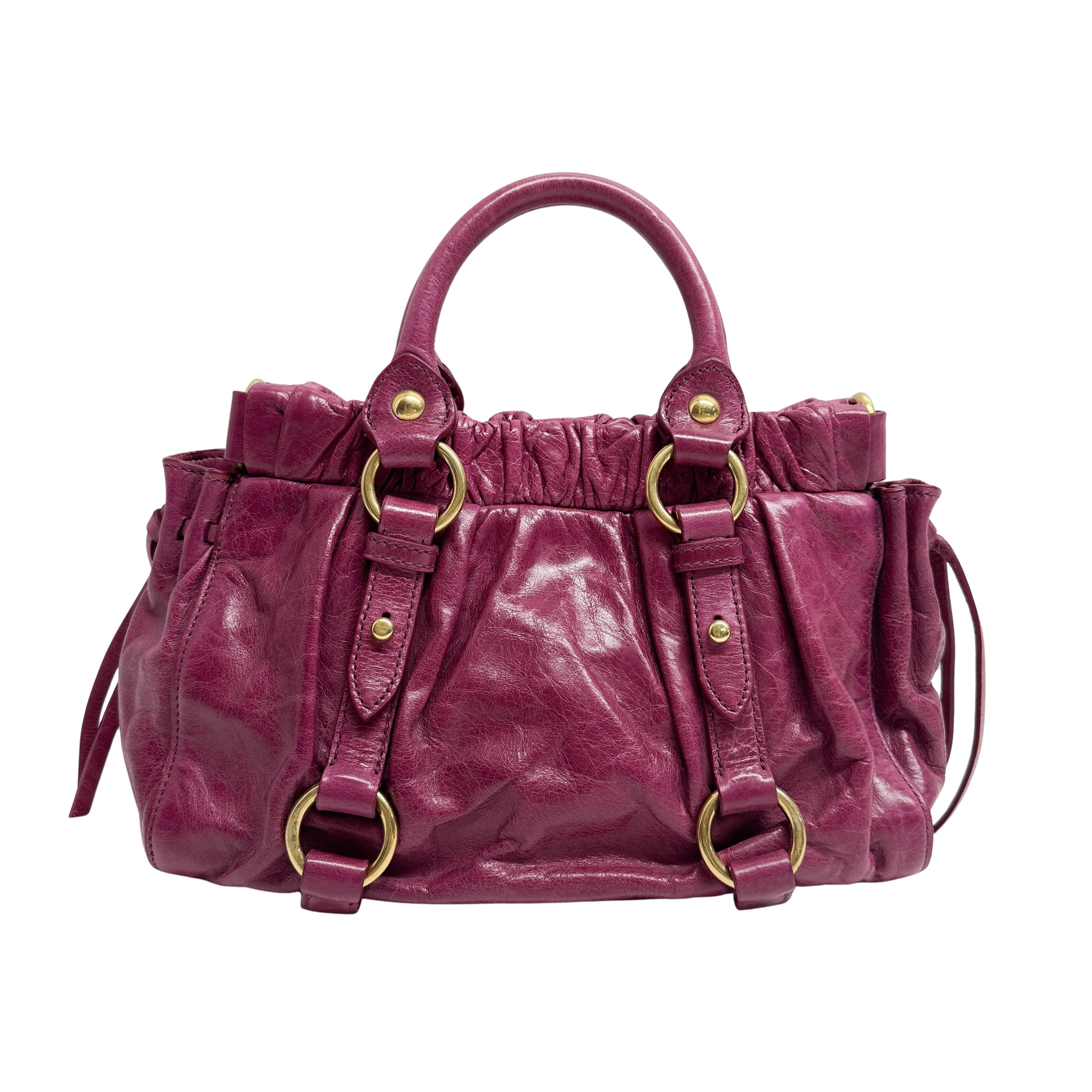 Mini Vitello Bauletto Pink Leather Two Way Bag