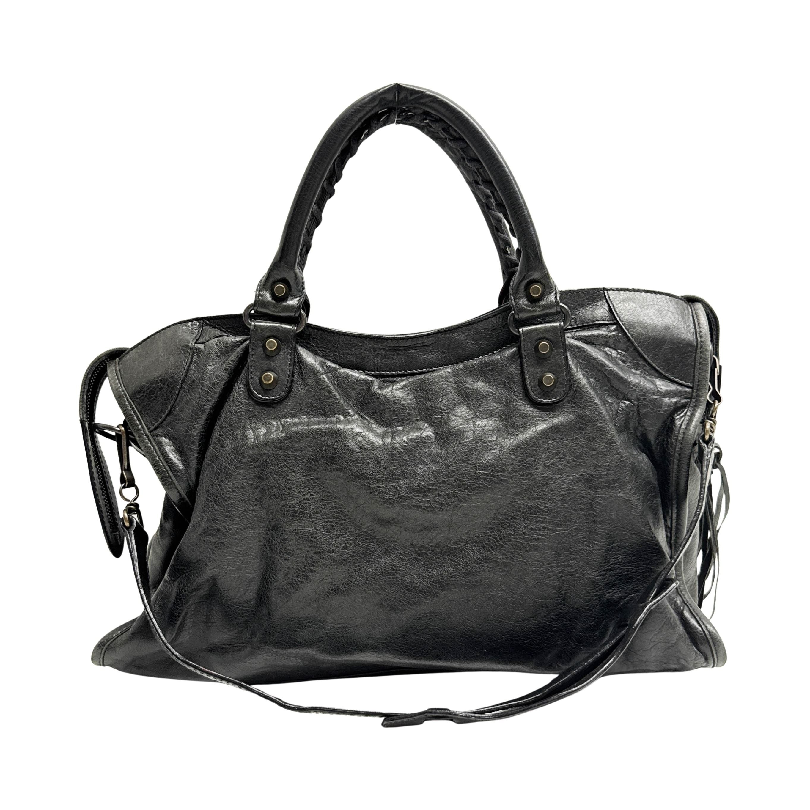The City Black Calfskin Leather Two Way Bag