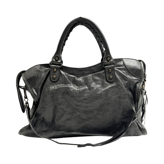 The City Black Calfskin Leather Two Way Bag