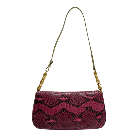 Malice Pearl Chain Pink Pony Hair Snake Skin Print Shoulder Bag