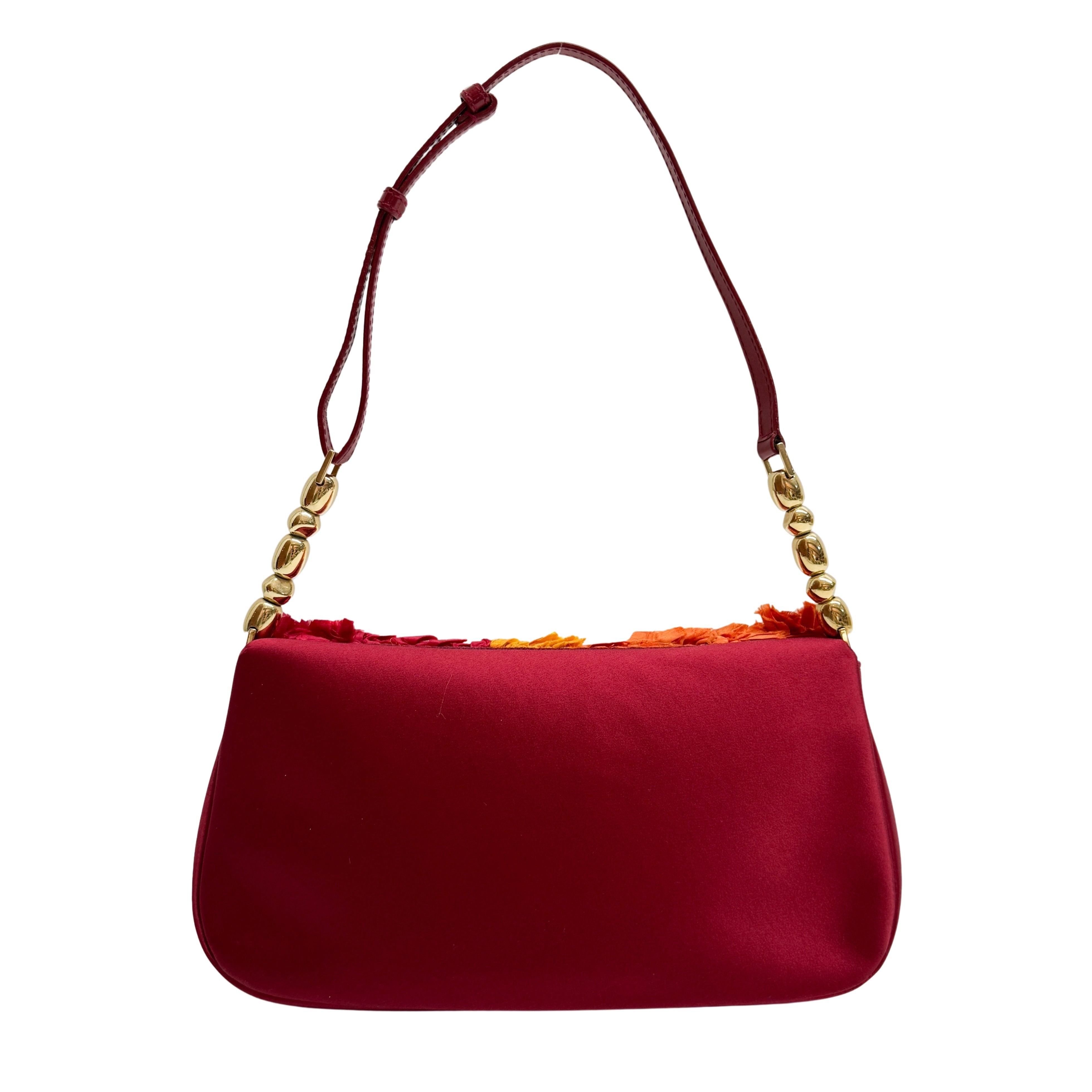Malice Pearl Chain Silk Burgundy Muliticolor Shoulder Bag