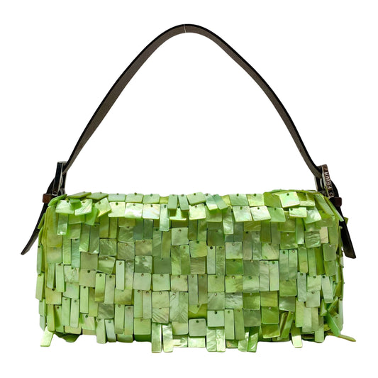 Limited Edition Baguette Mother Of Pearl Green Satin Shoulder Bag