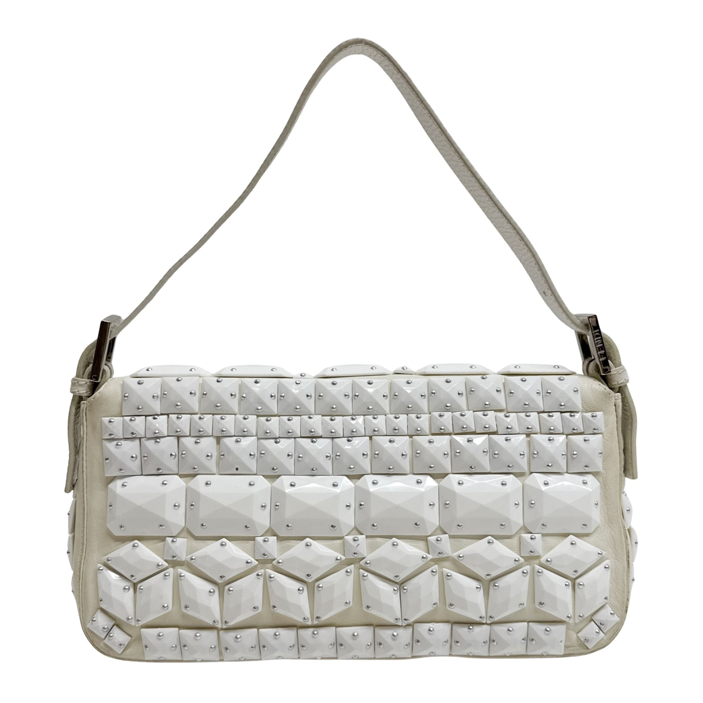 Baguette White Leather Shoulder Bag