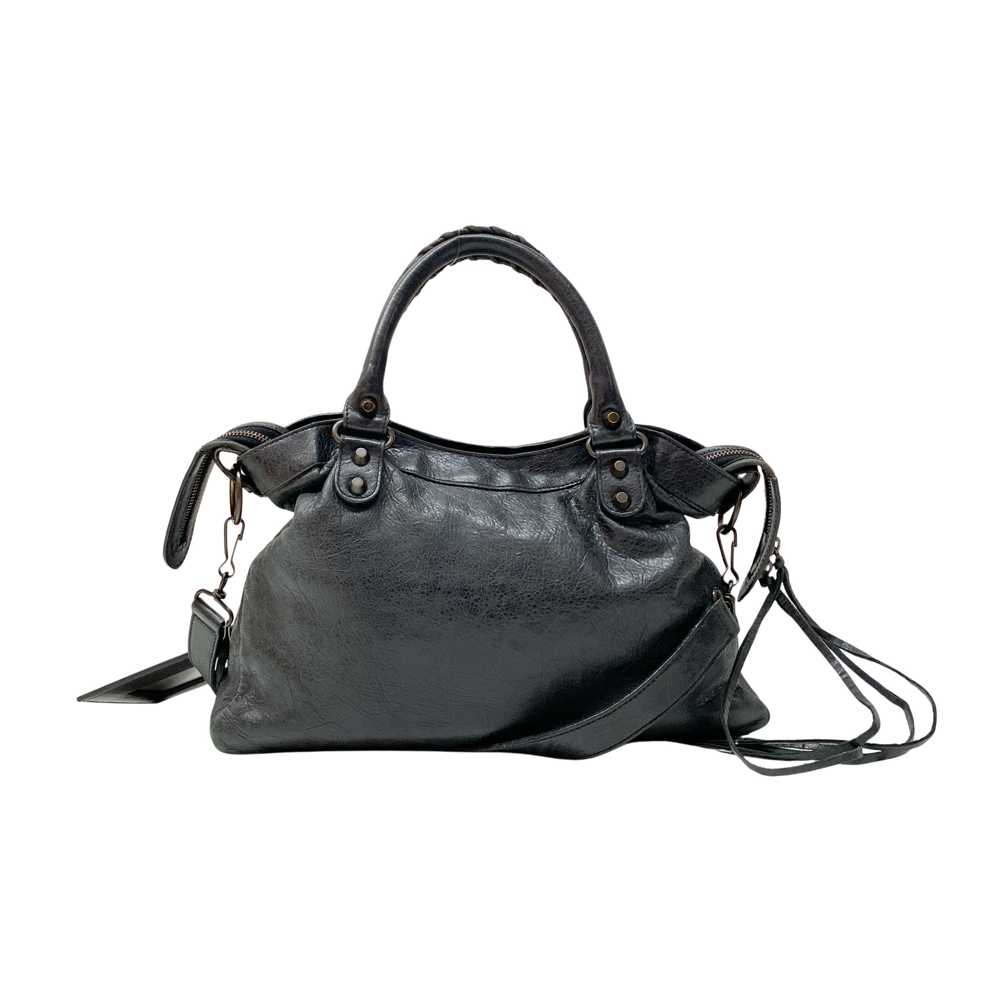 The Town Black Leather Two Way Bag