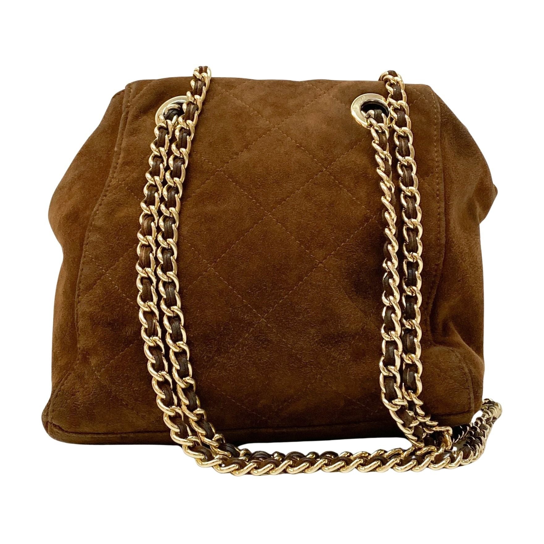 Gold Chain Brown Suede Shoulder Bag
