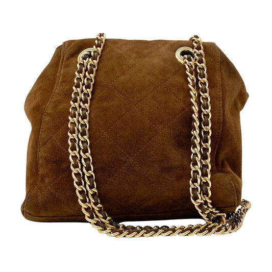 Gold Chain Brown Suede Shoulder Bag