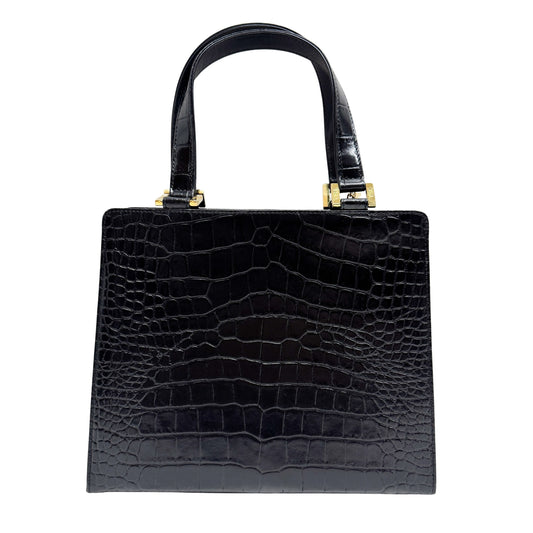 Black Croc Embossed Leather Handbag