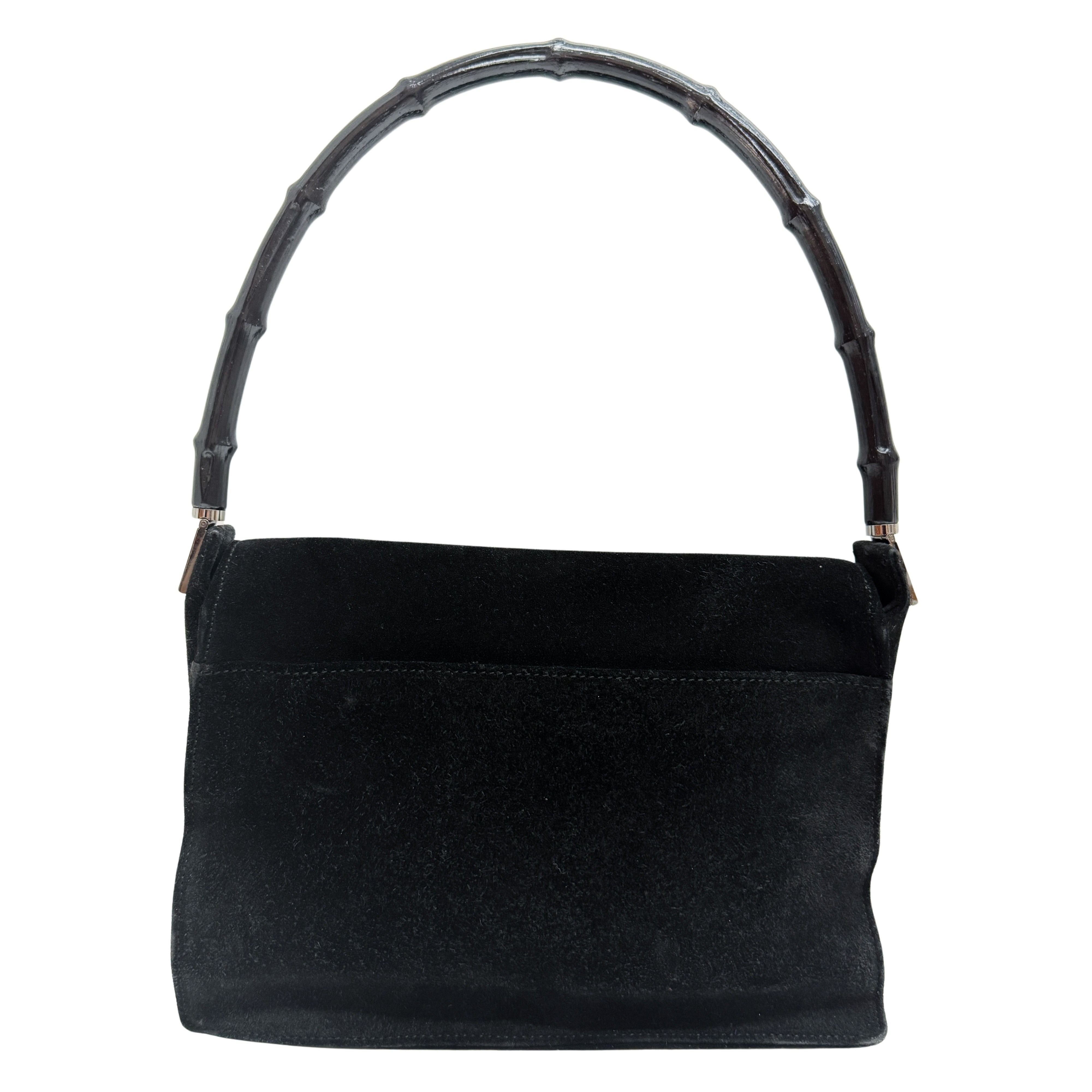 Bamboo Black Suede Shoulder Bag
