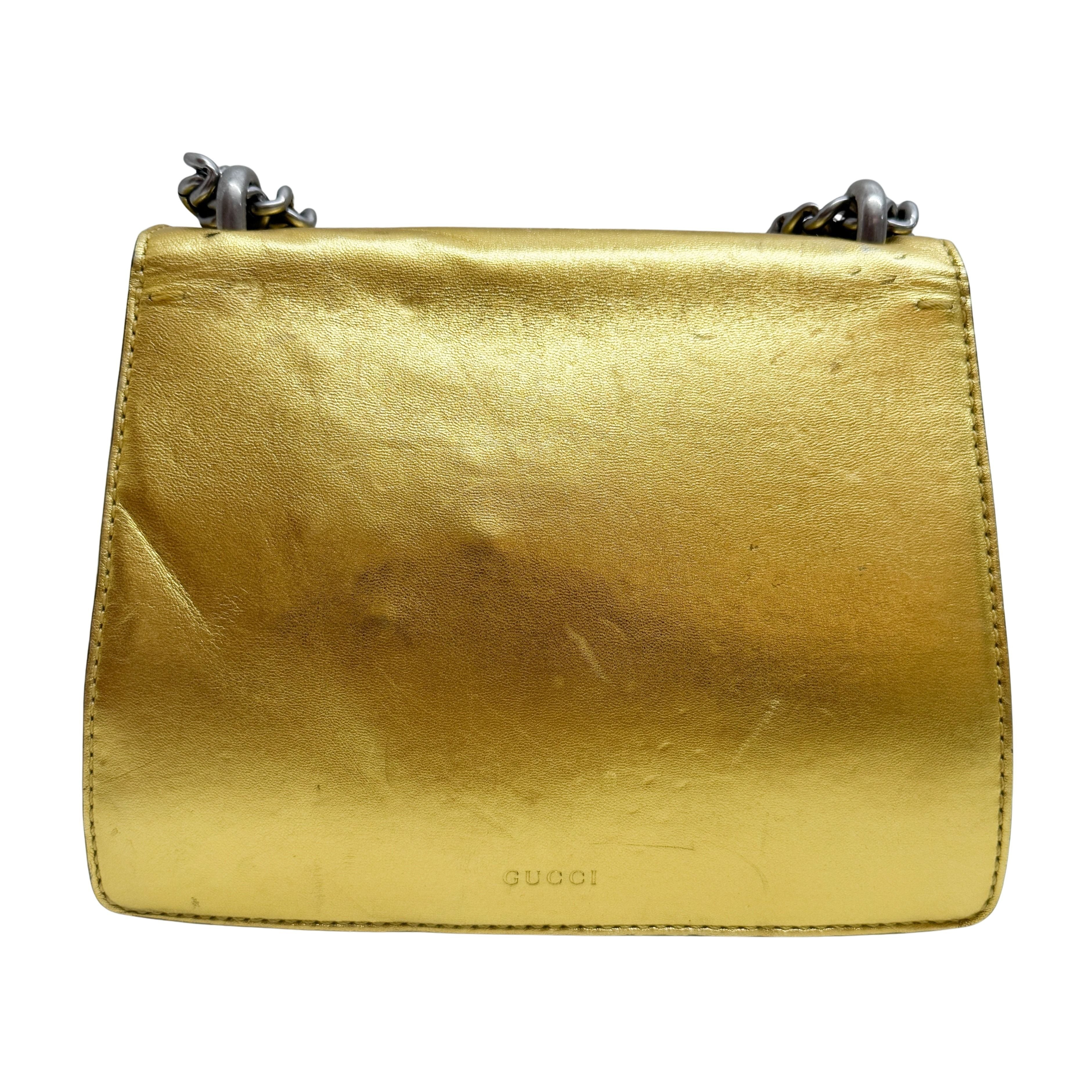 Dionysus Mini Gold Leather Shoulder Bag