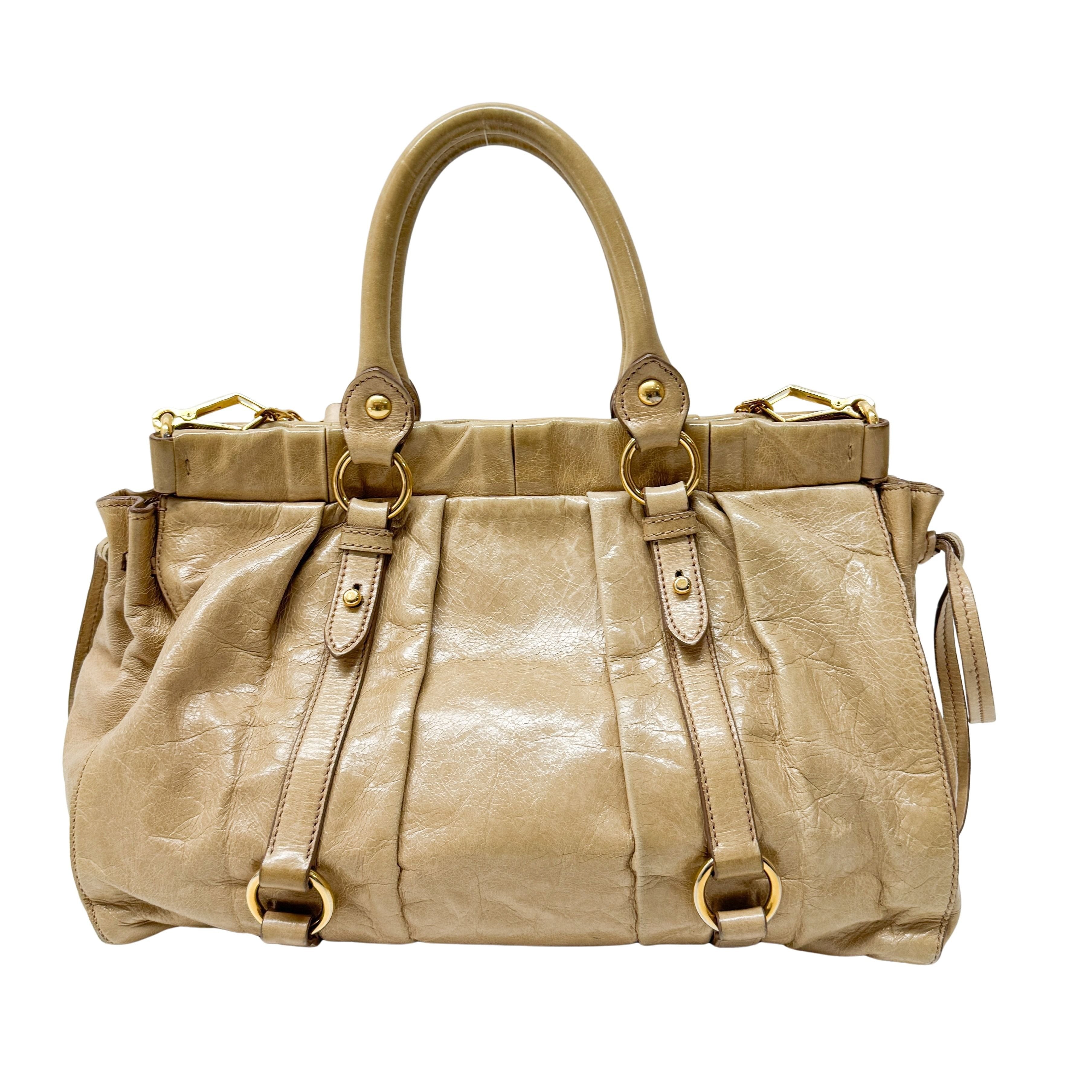Vitello Beige Leather Hand Bag