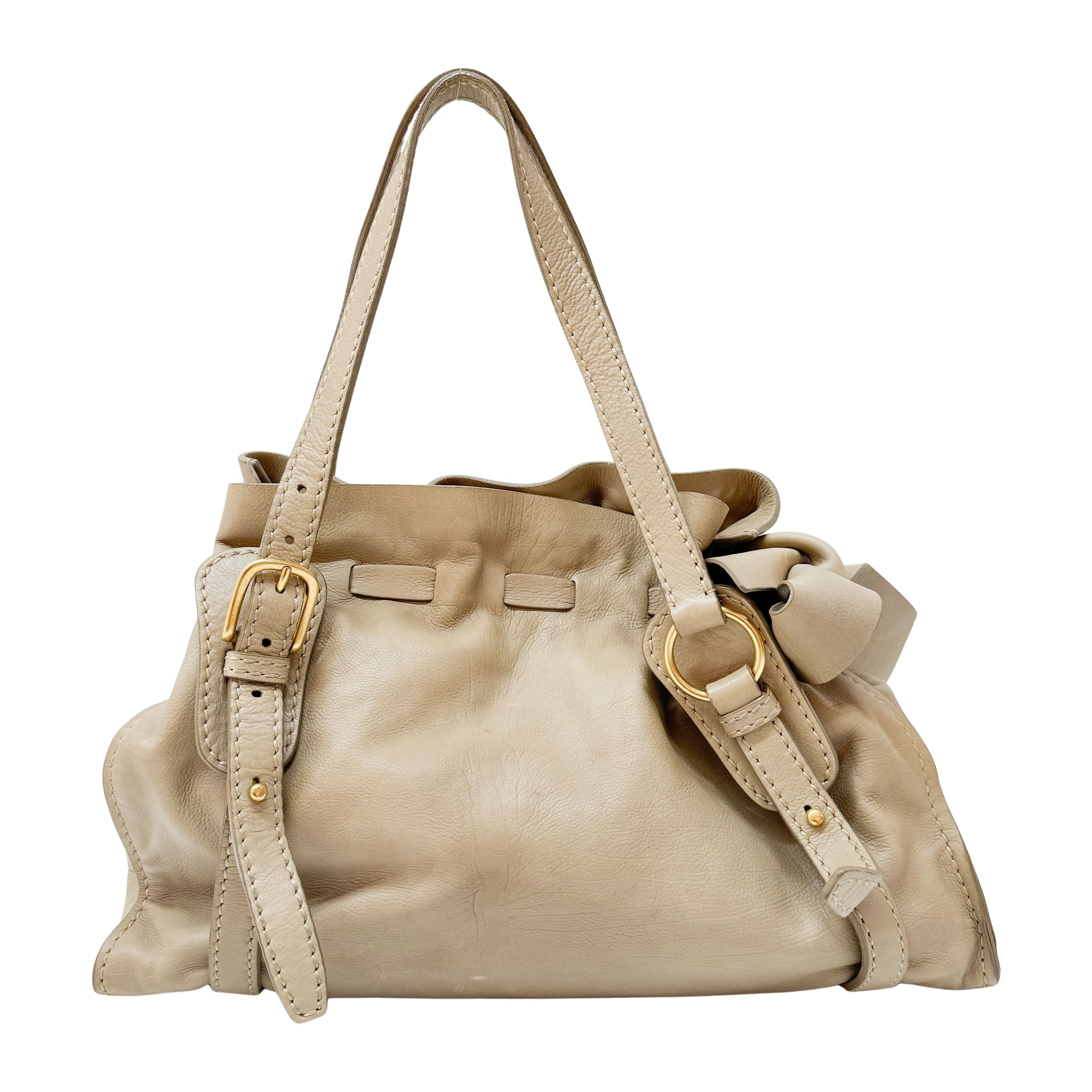 Vintage Beige Leather Shoulder Bag