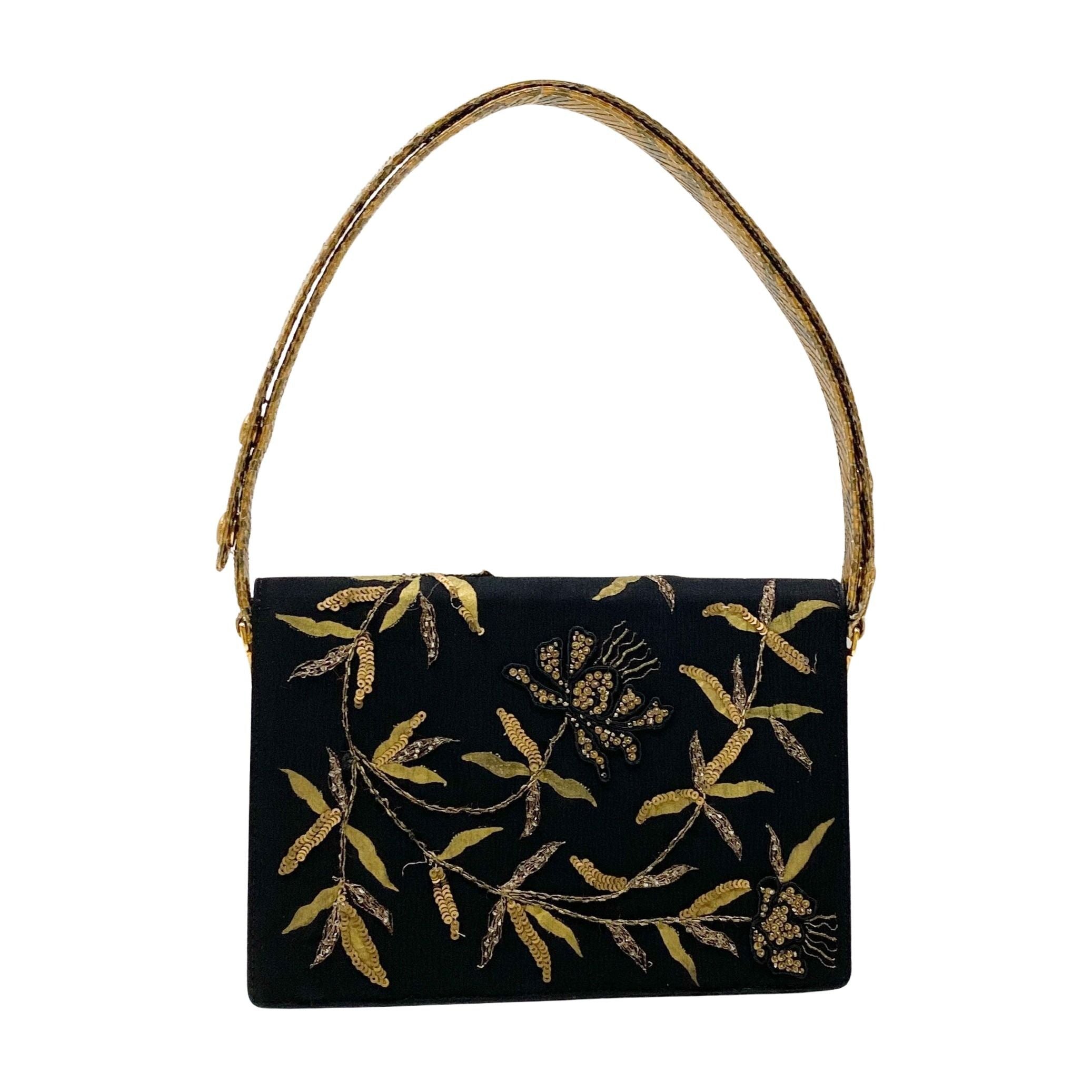 Embroidered Black And Gold Shoulder Bag
