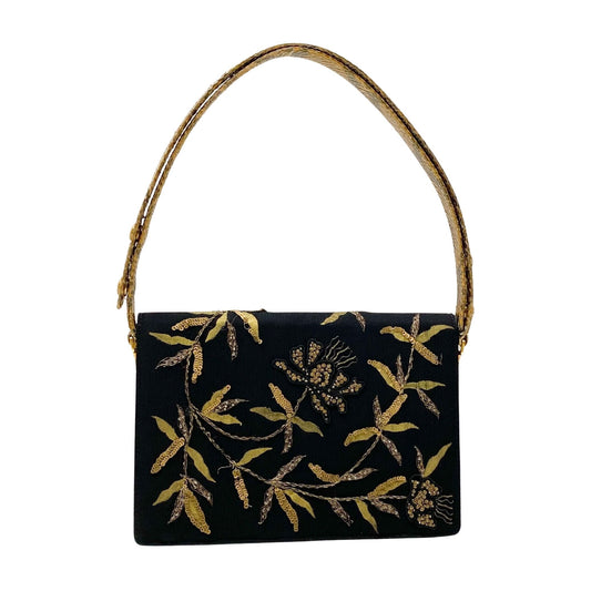 Embroidered Black And Gold Shoulder Bag
