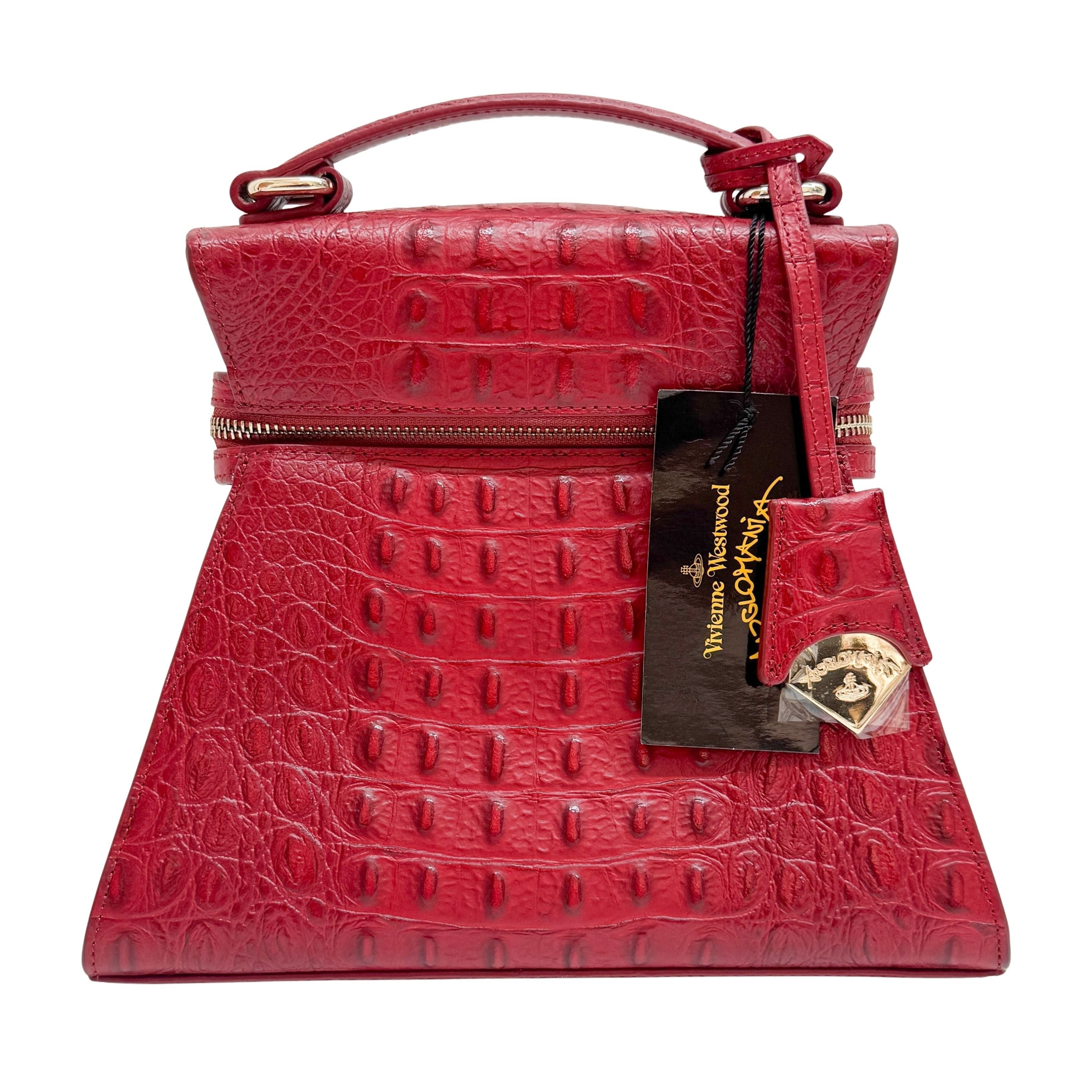 Red Crocodile Embossed Hand Bag