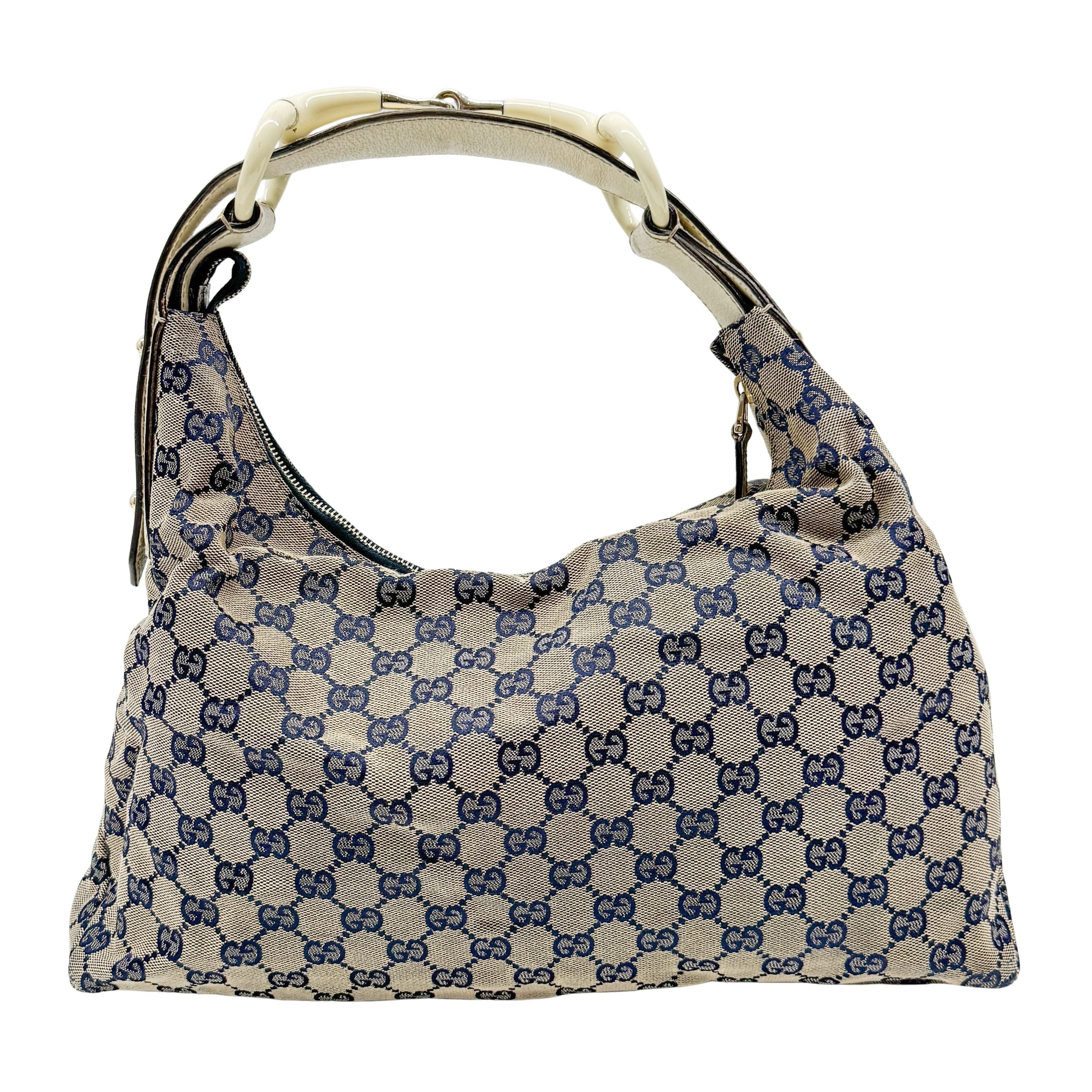 Horsebit Beige Canvas Shoulder Bag