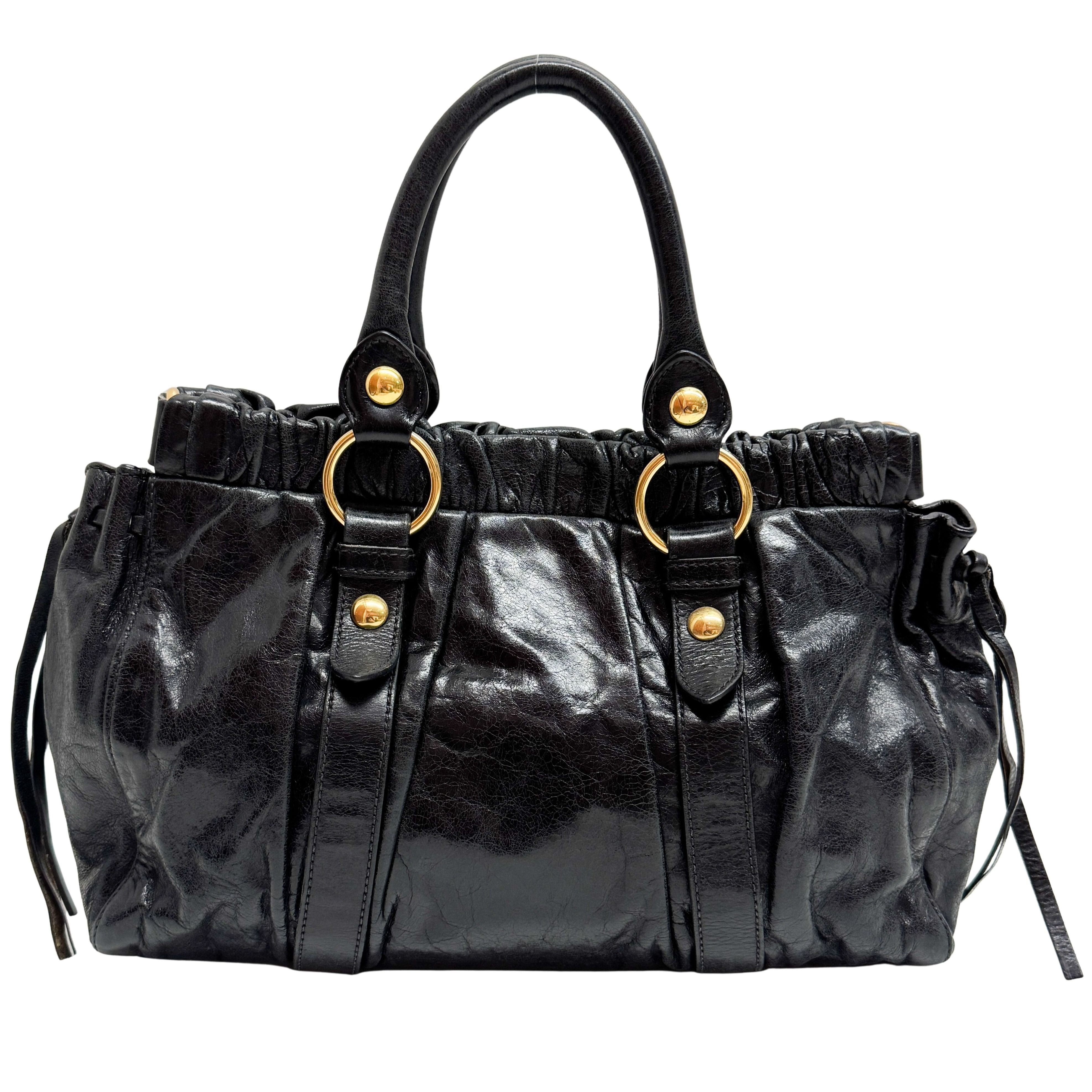 Vitello Bauletto Black Calfskin Leather Two Way Bag
