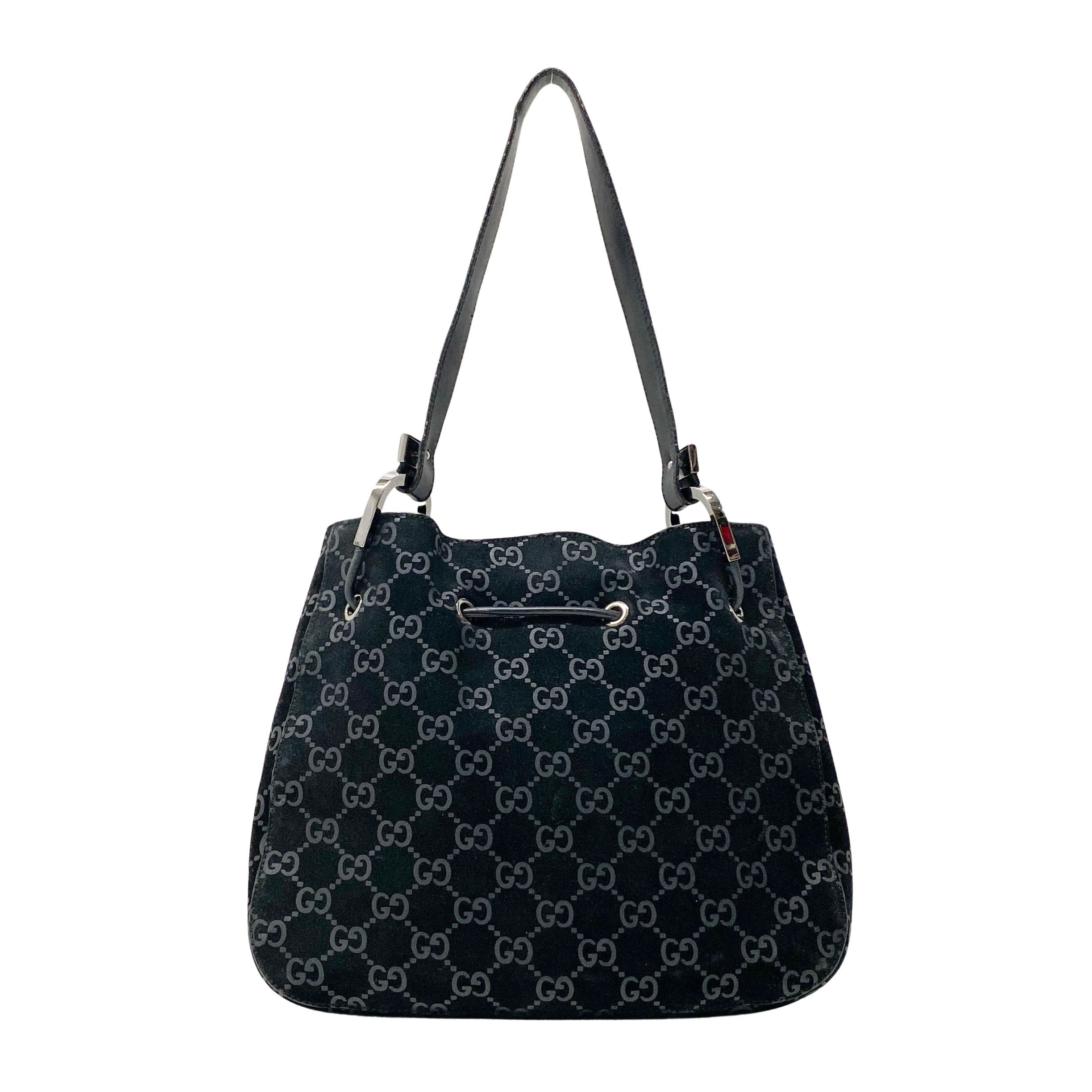GG Black Suede Bucket Shoulder Bag