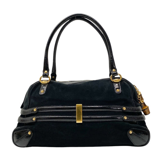 Horsebit Black Suede Boston Bag