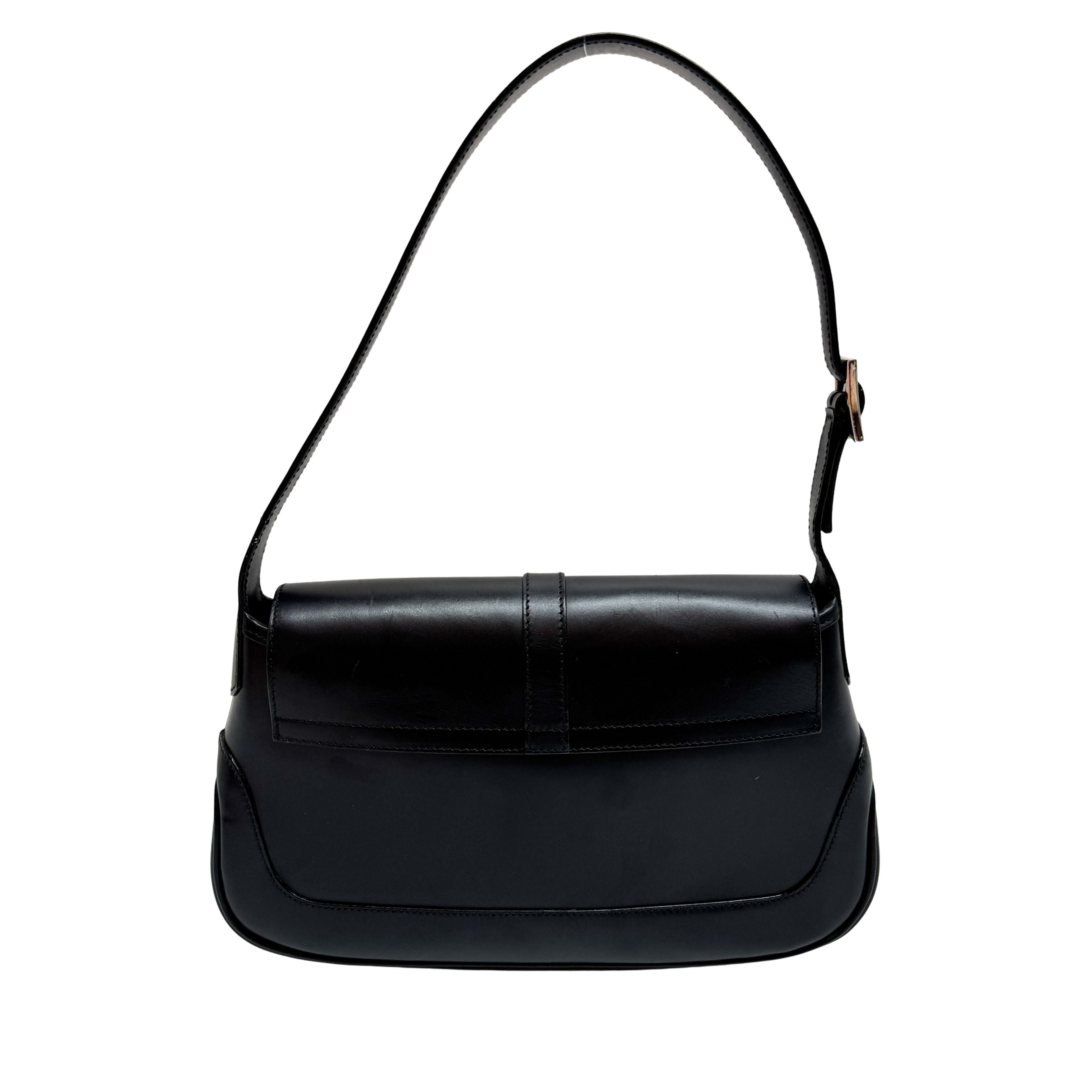 Jackie Black Calfskin Leather Shoulder Bag