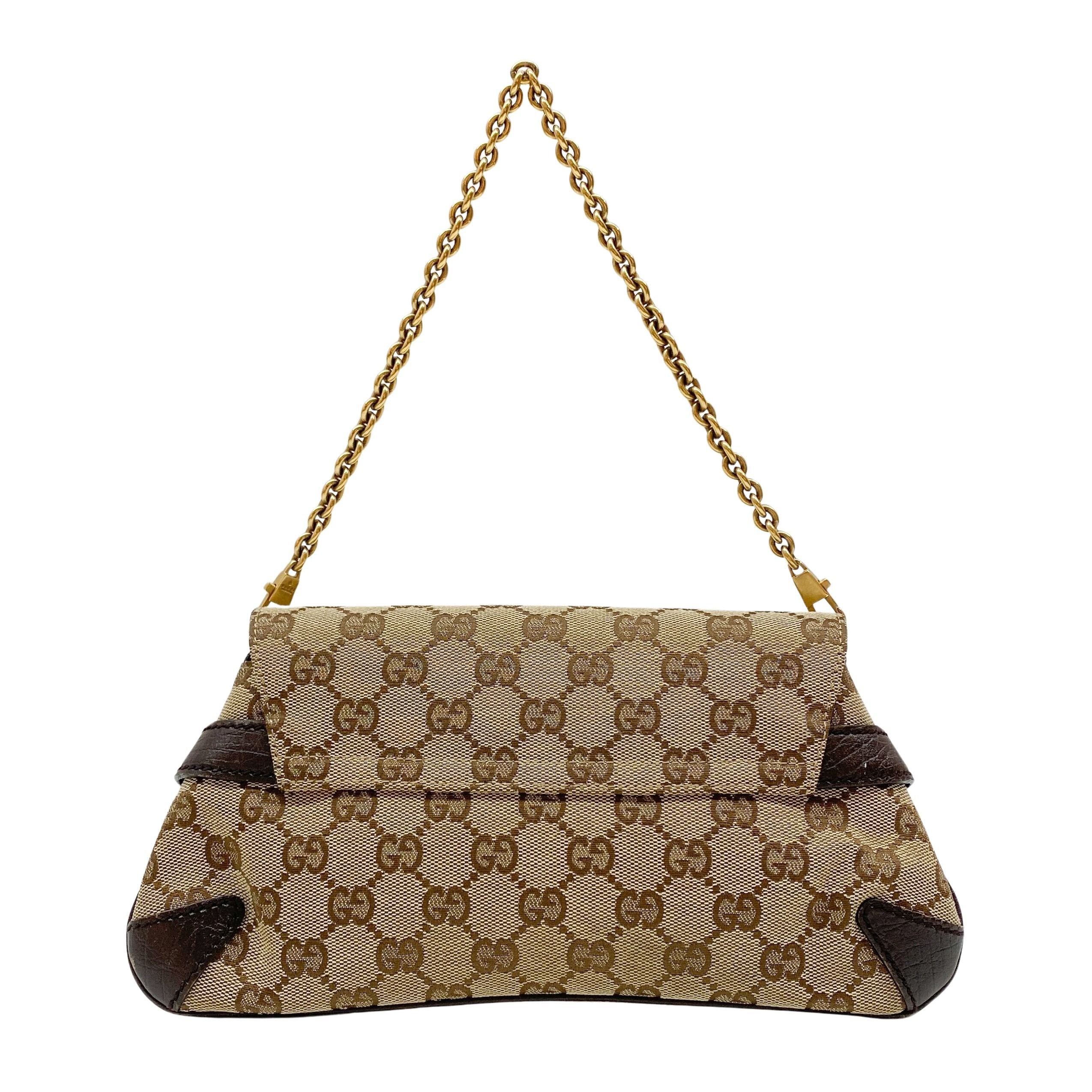 Horsebit Brown Canvas Shoulder Bag