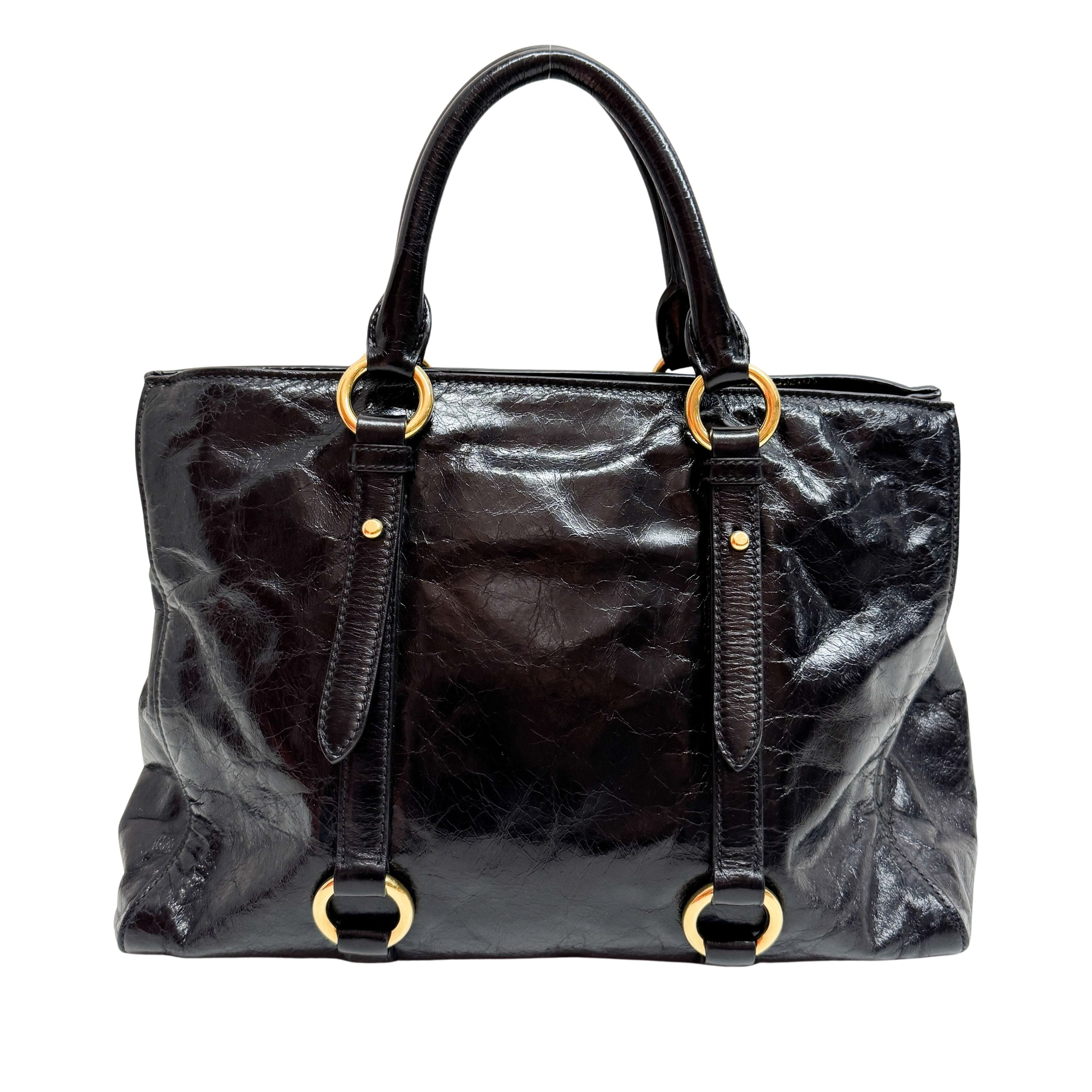 Vitello Black Leather Hand Bag