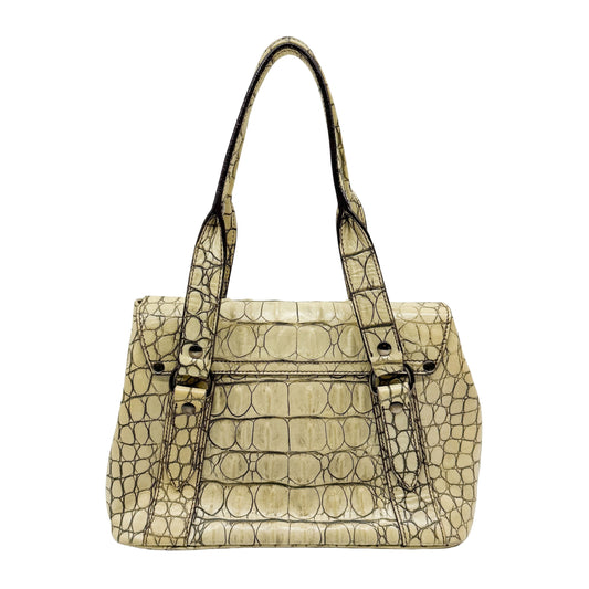 Vintage Beige Croc Embossed Leather Shoulder Bag