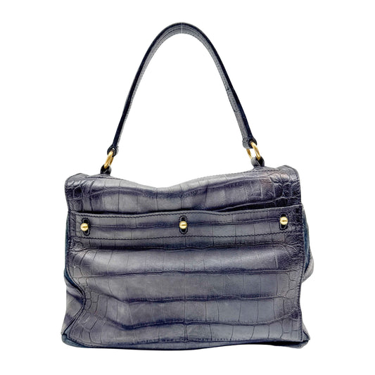 Vintage Grey Croc Embossed Leather Shoulder Bag