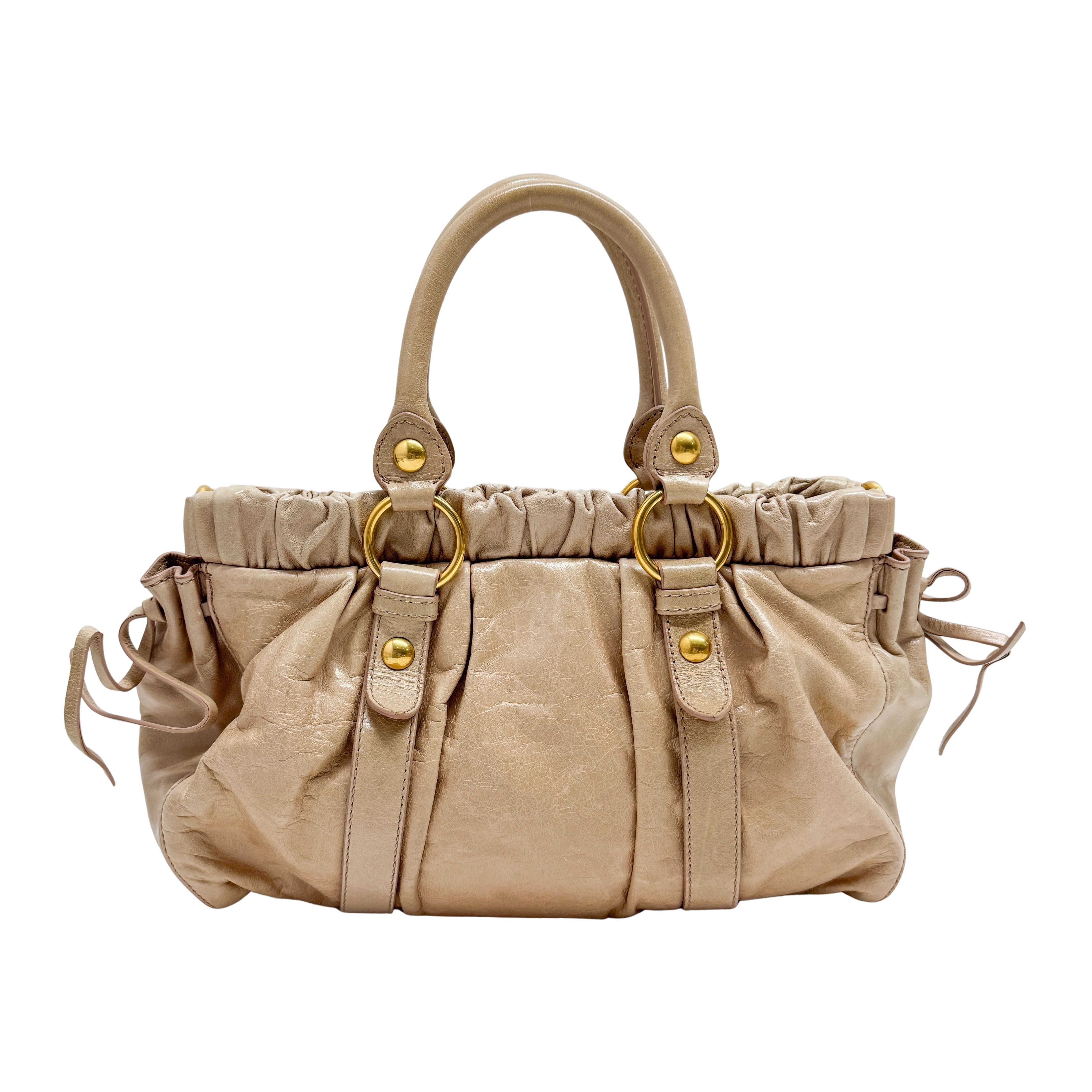 Vitello Bauletto Pink Leather Handle Bag