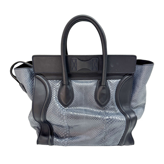 Luggage Micro Blue Python Embossed Leather Hand Bag