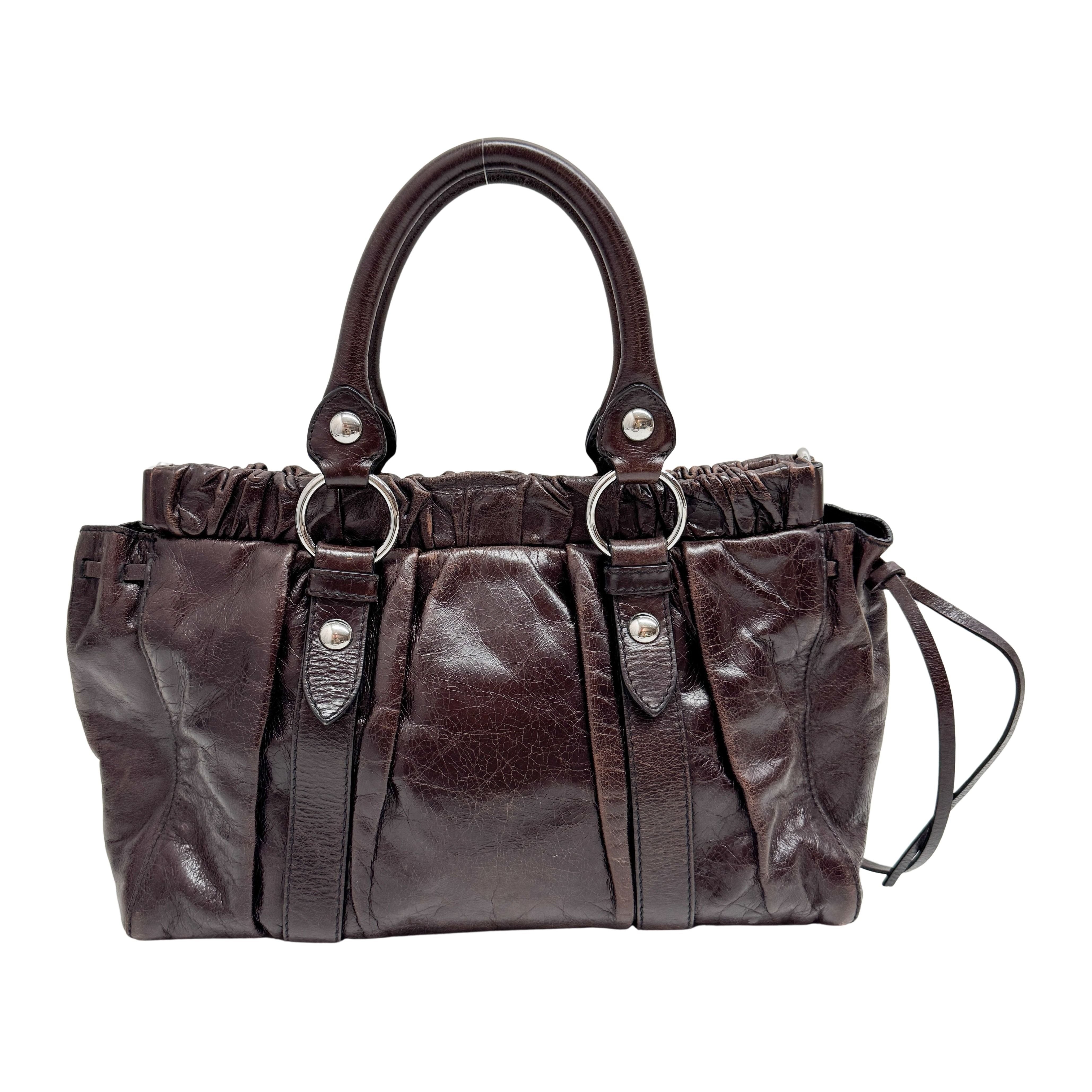 Vitello Brown Calfskin Leather Two Way Bag