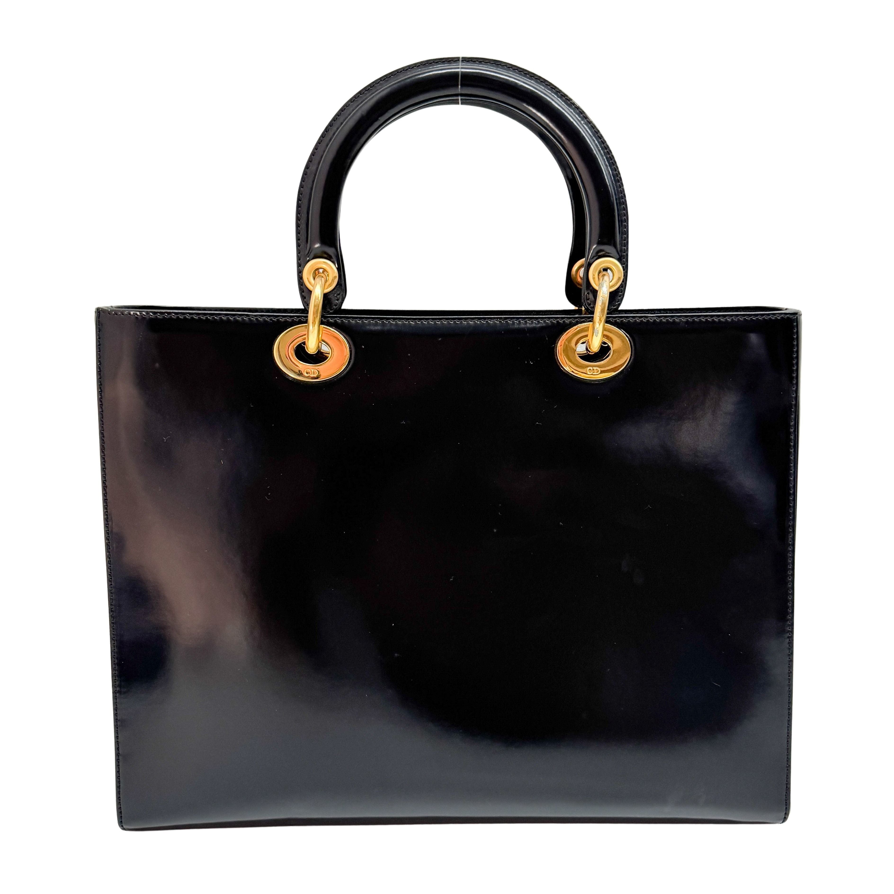 Lady Dior Black Patent Leather Hand Bag