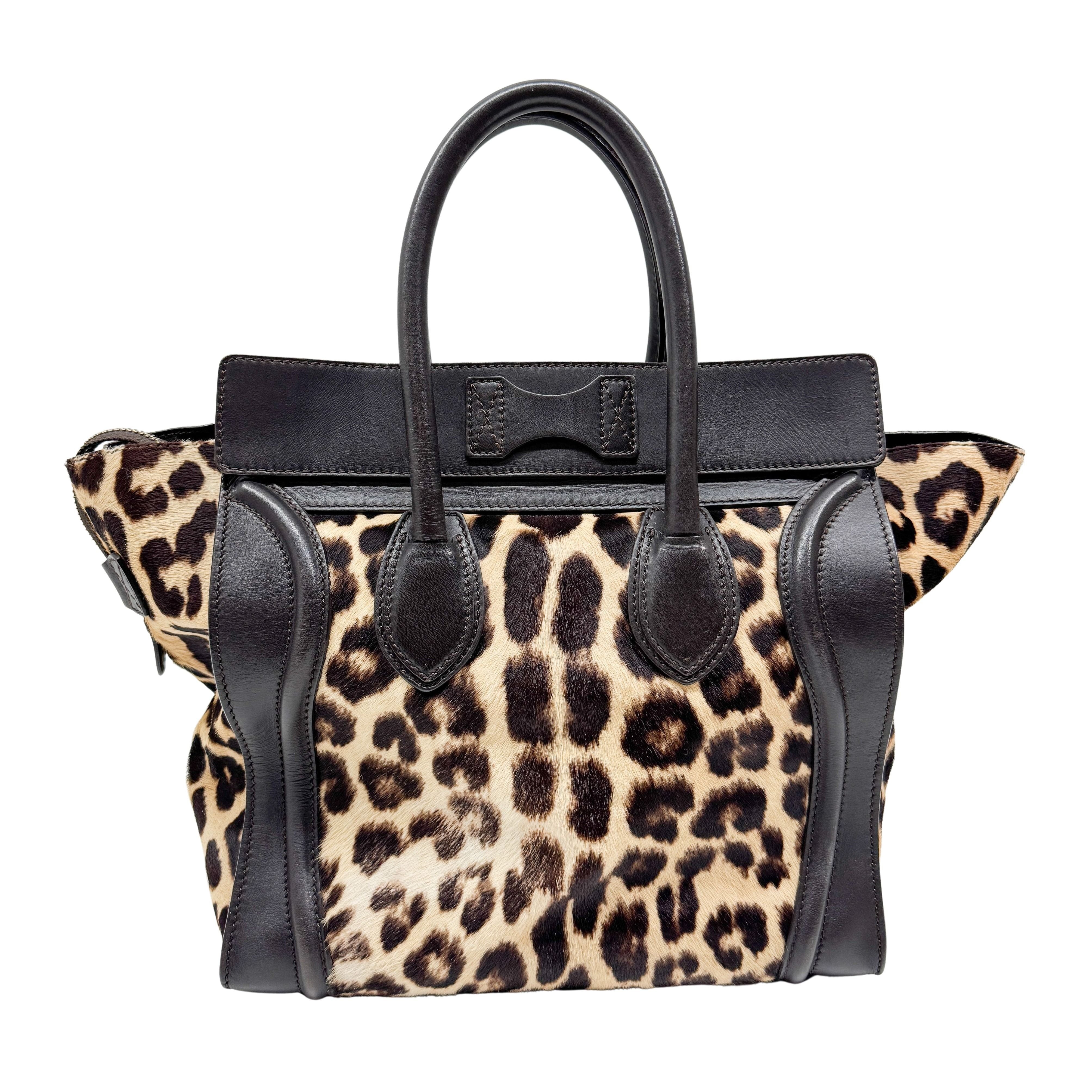 Luggage Micro Leopard Print Pony Hair Hand Bag