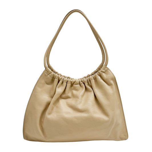 Beige Leather Hobo Shoulder Bag