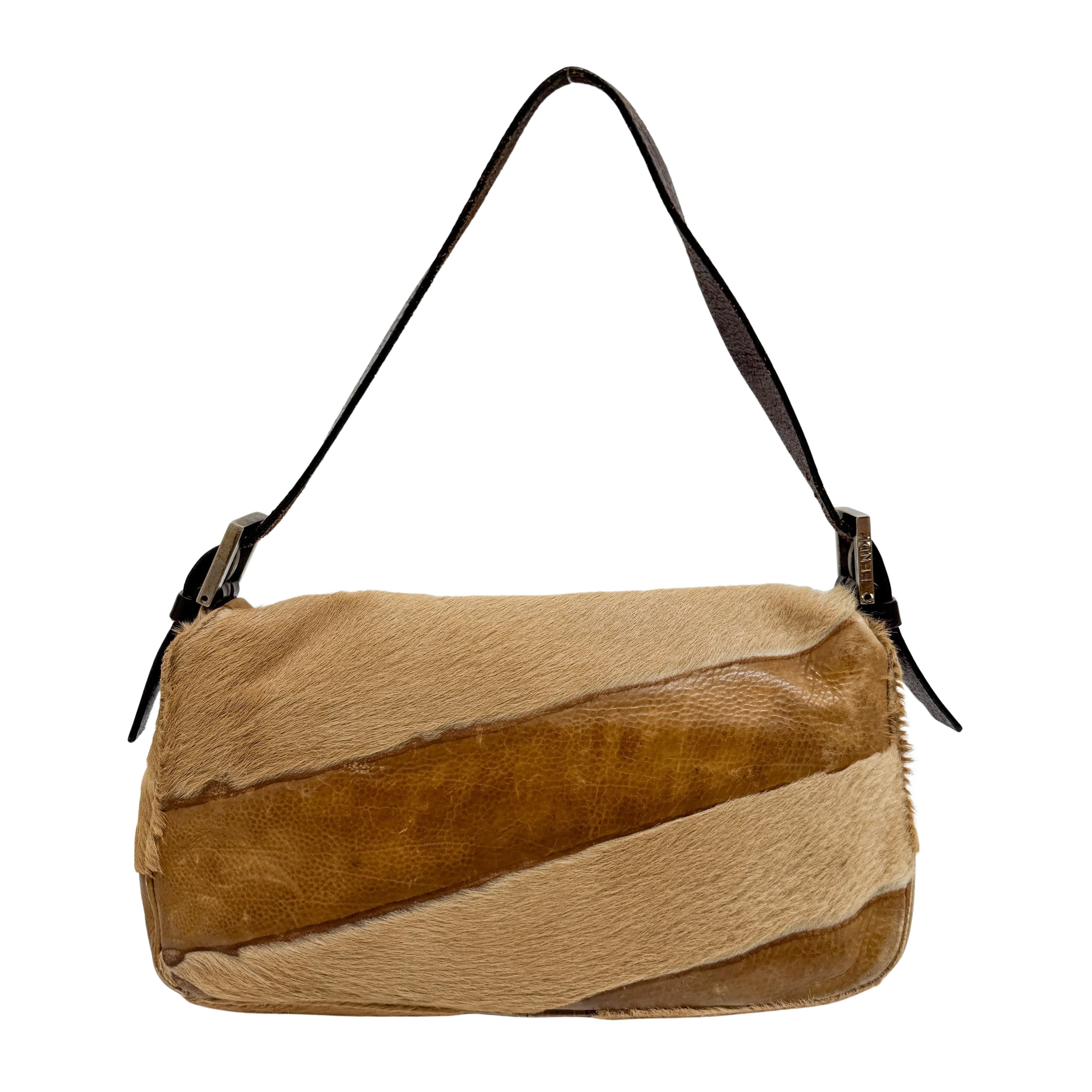 Baguette Brown Leather & Pony Hair Shoulder Bag