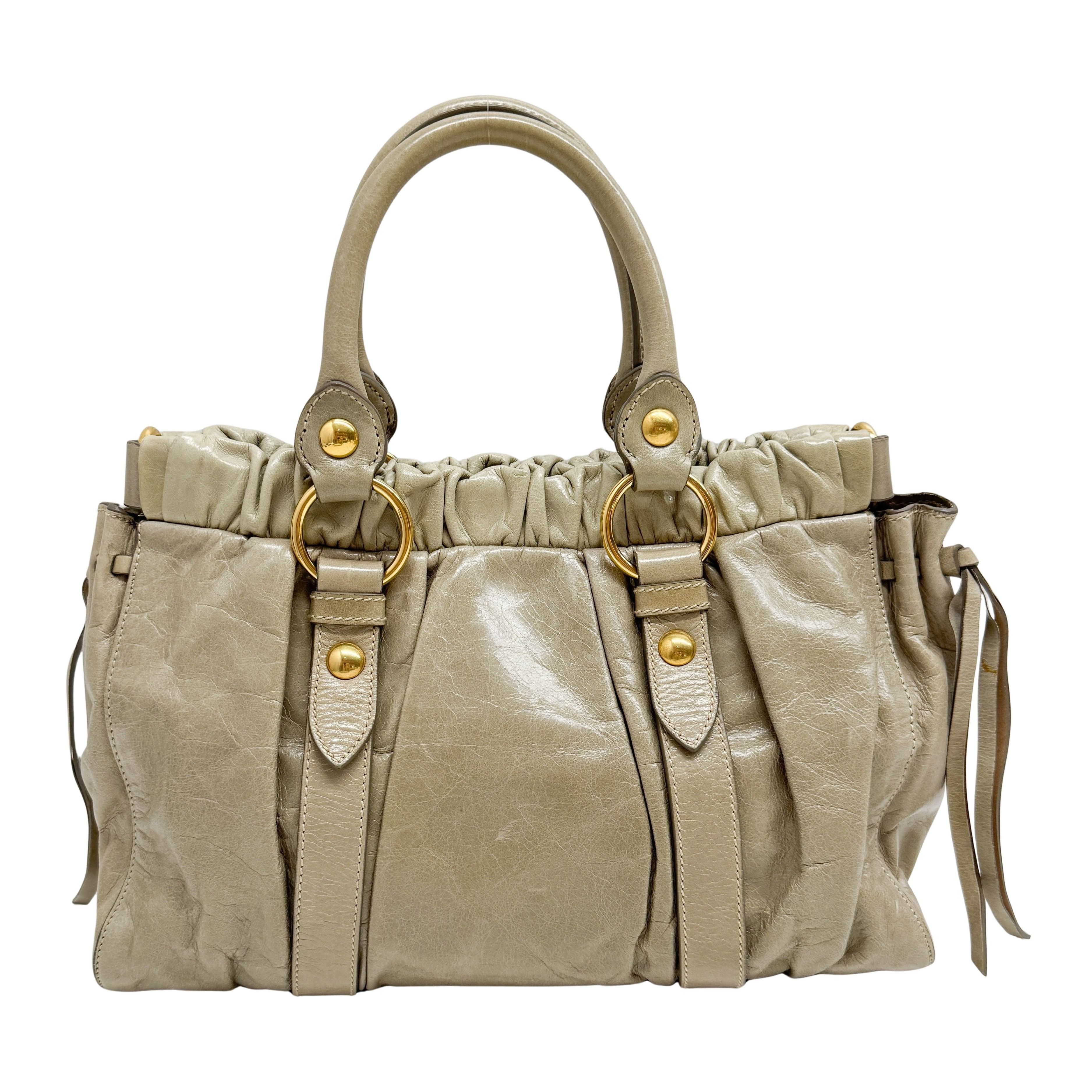 Vitello Bauletto Green Calfskin Leather Two Way Bag