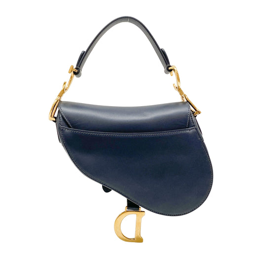 Navy Leather Saddle Bag