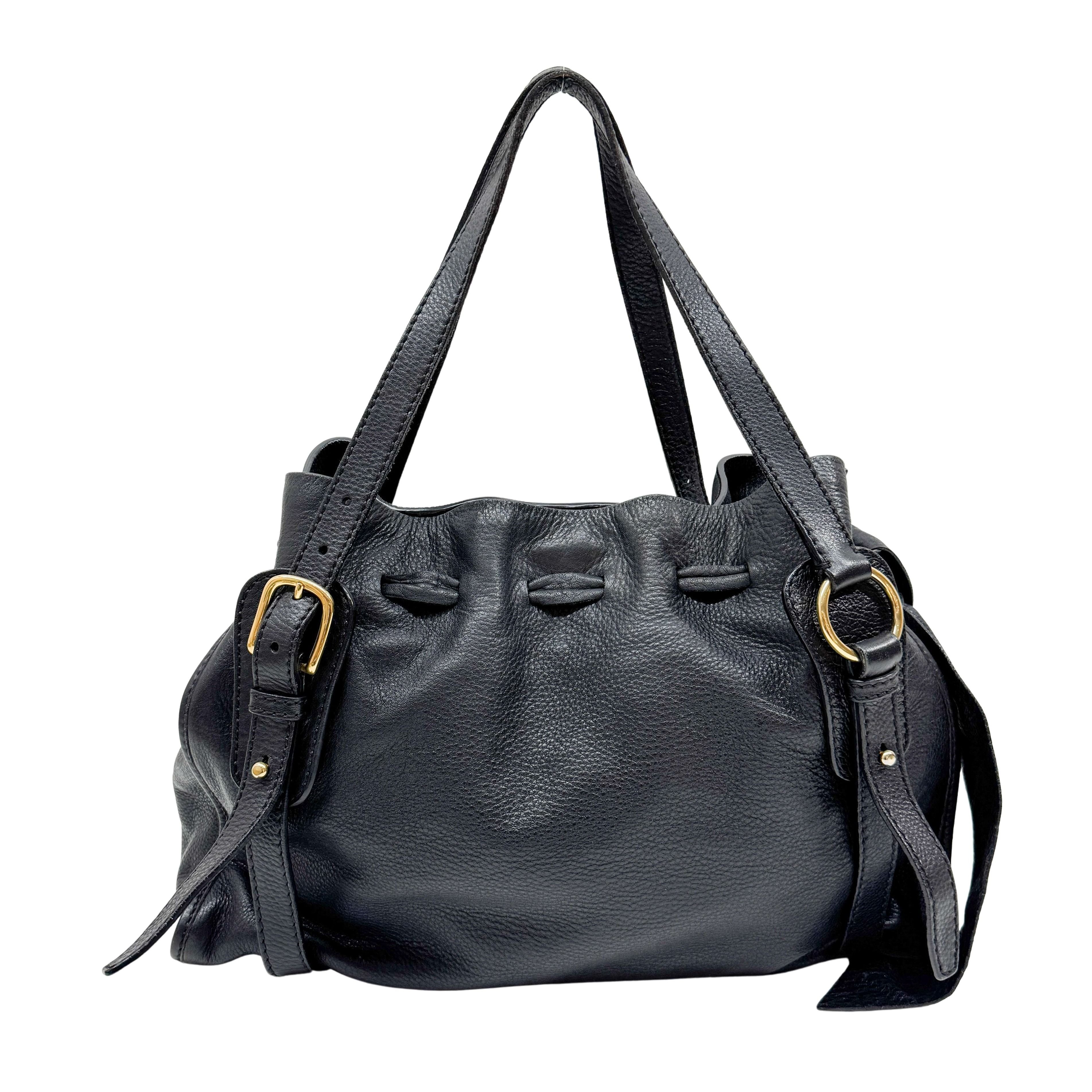 Vitello Lux Bow Bag Black Calfskin Leather Shoulder Bag