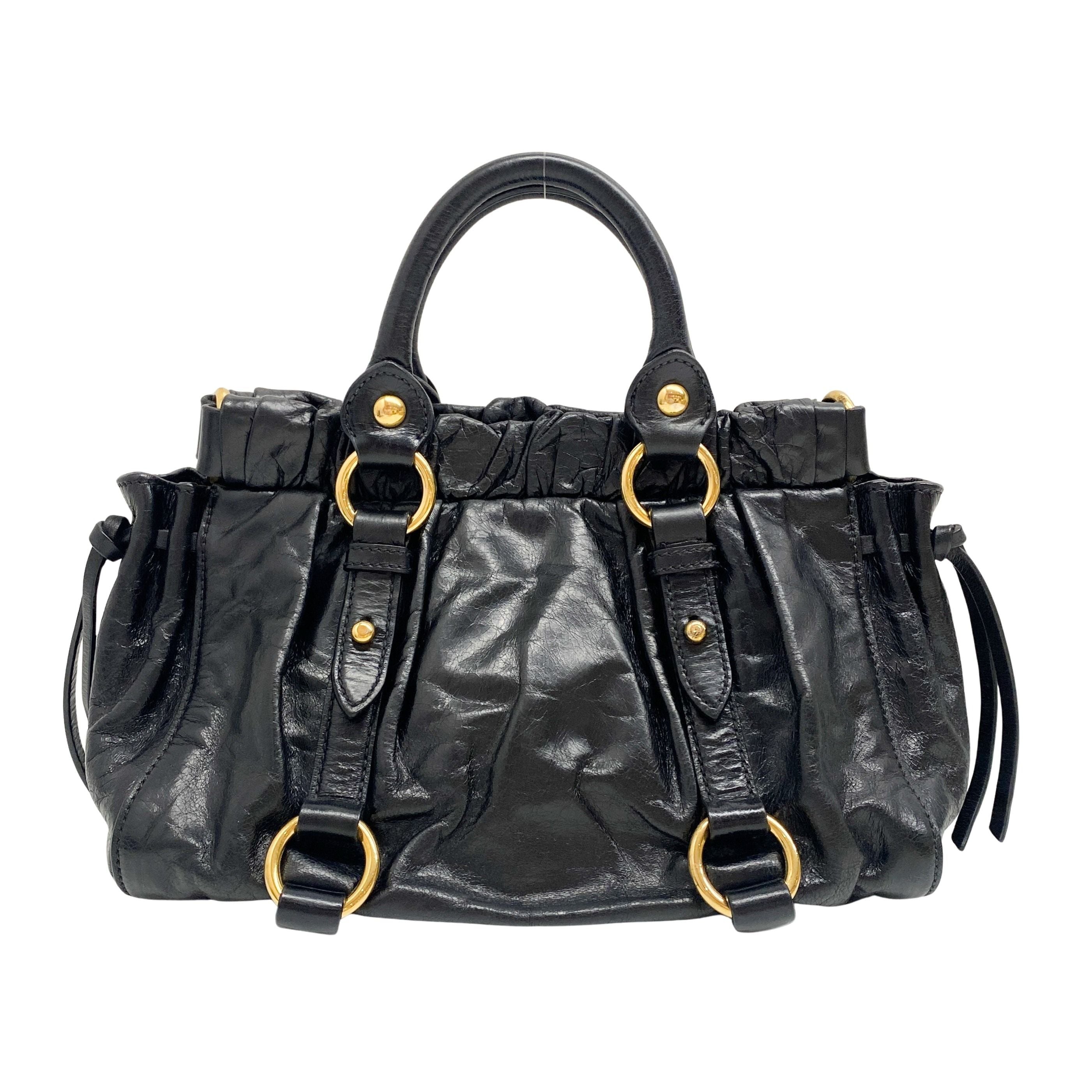 Mini Vitello Black Calfskin Leather Two Way Bag