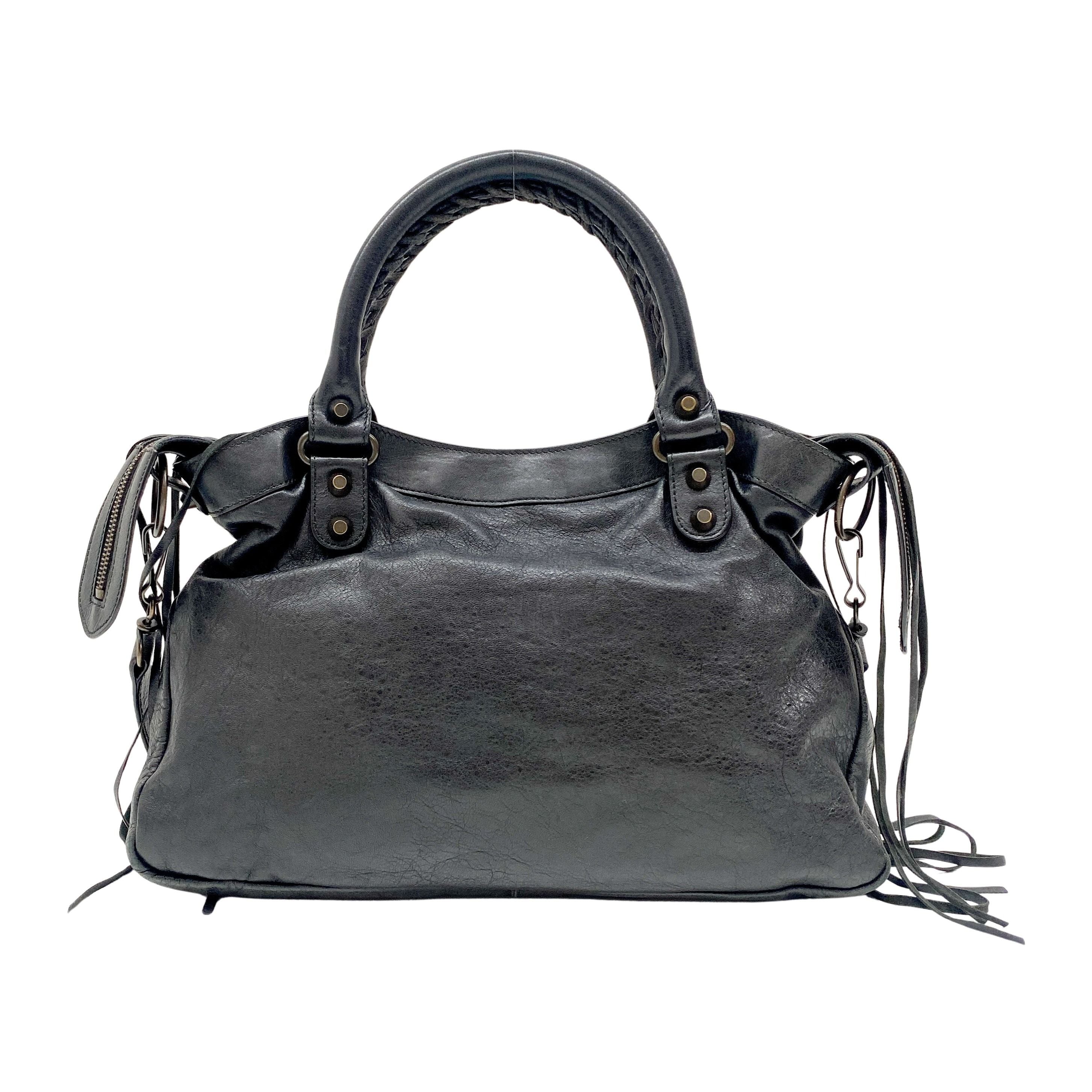 The Town Black Leather Hand Bag