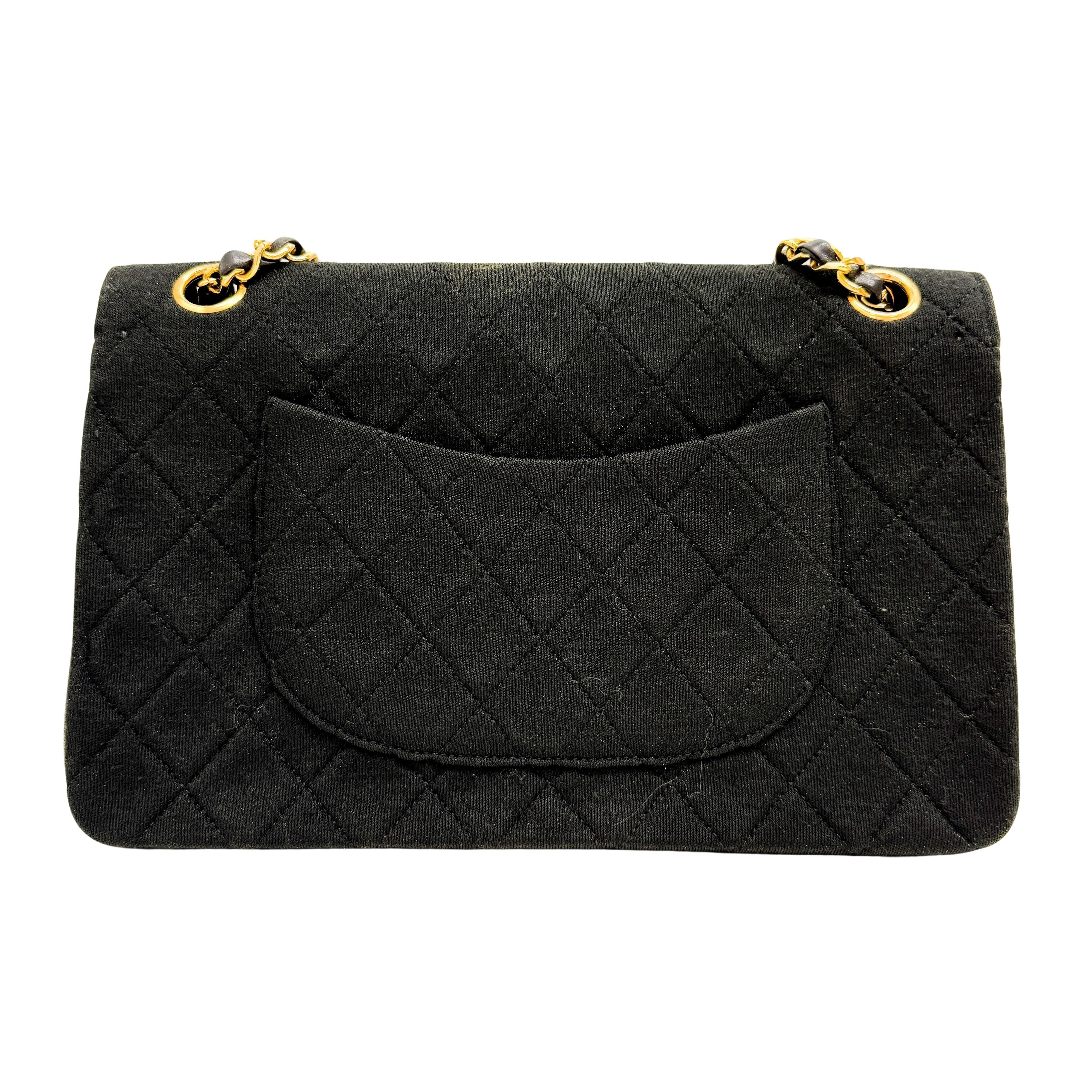 Timeless Double Flap Black Cotton Shoulder Bag