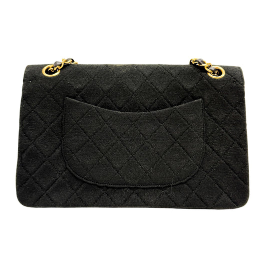 Timeless Double Flap Black Cotton Shoulder Bag