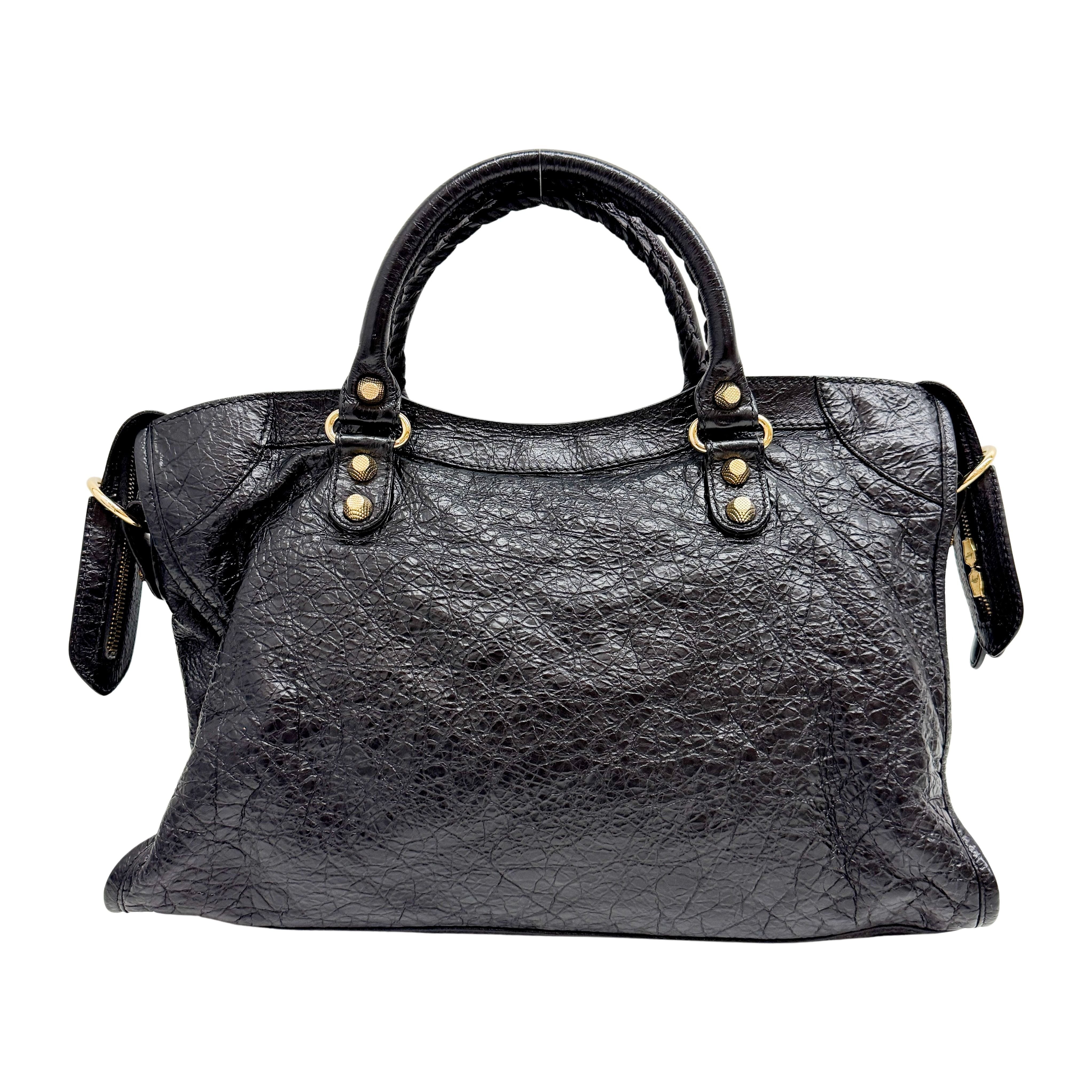 The City Black Calfskin Leather Two Way Bag