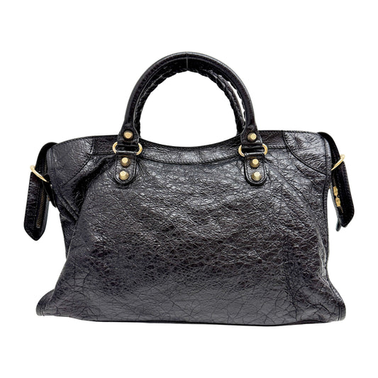 The City Black Calfskin Leather Two Way Bag