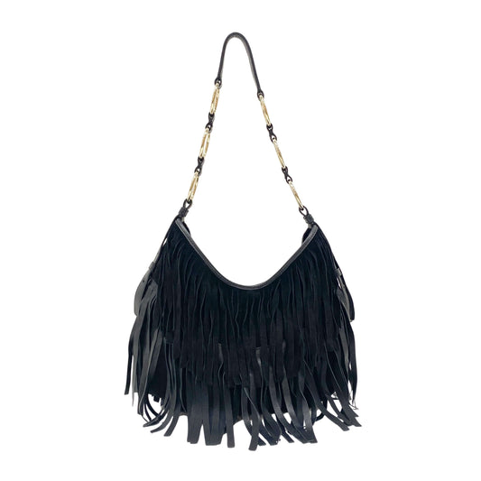 Fringe Black Suede Hobo Bag
