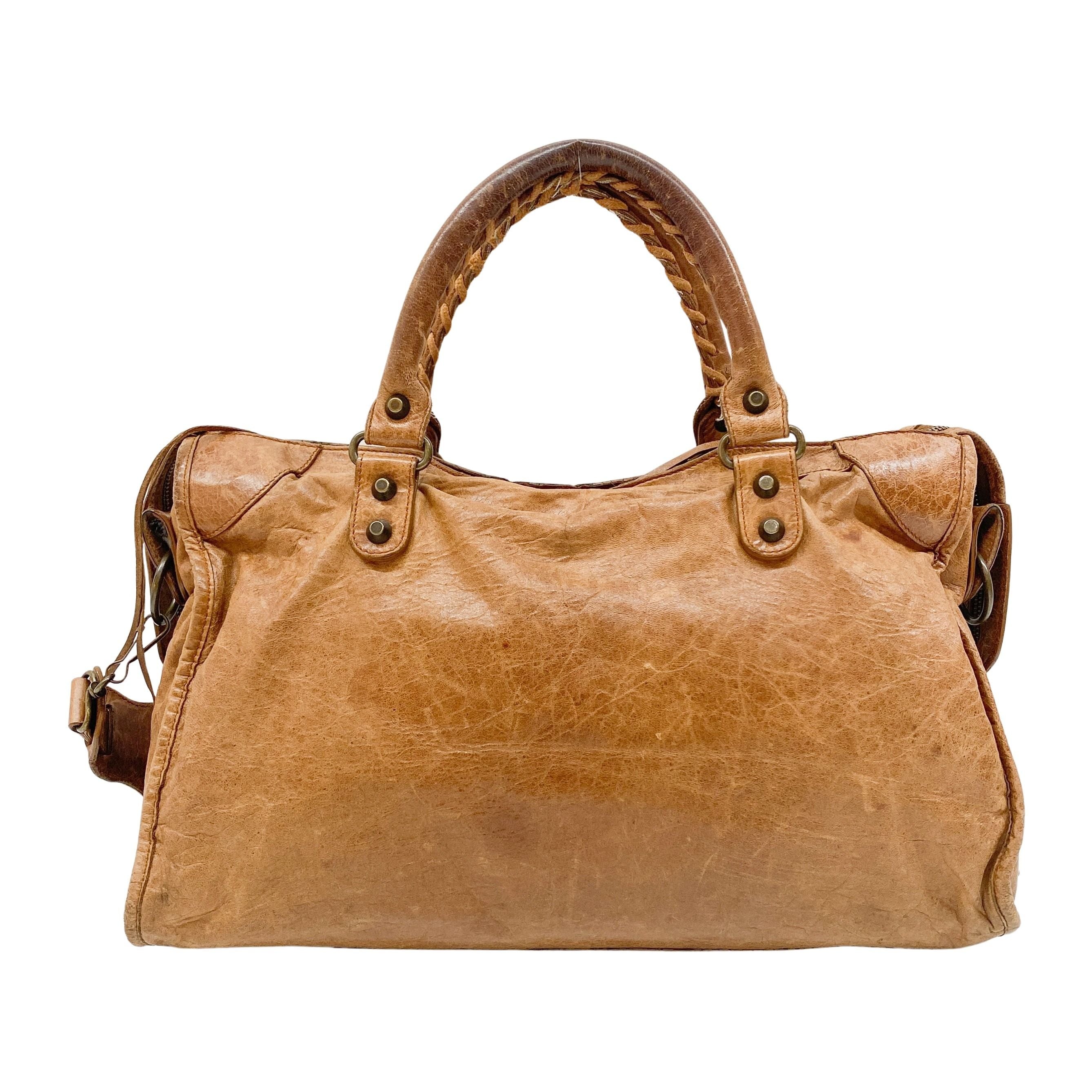 The City Brown Calfskin Leather Two Way Bag