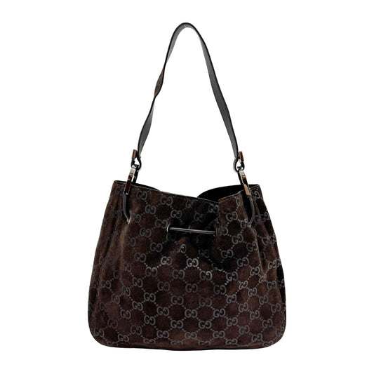 GG Brown Suede Shoulder Bag