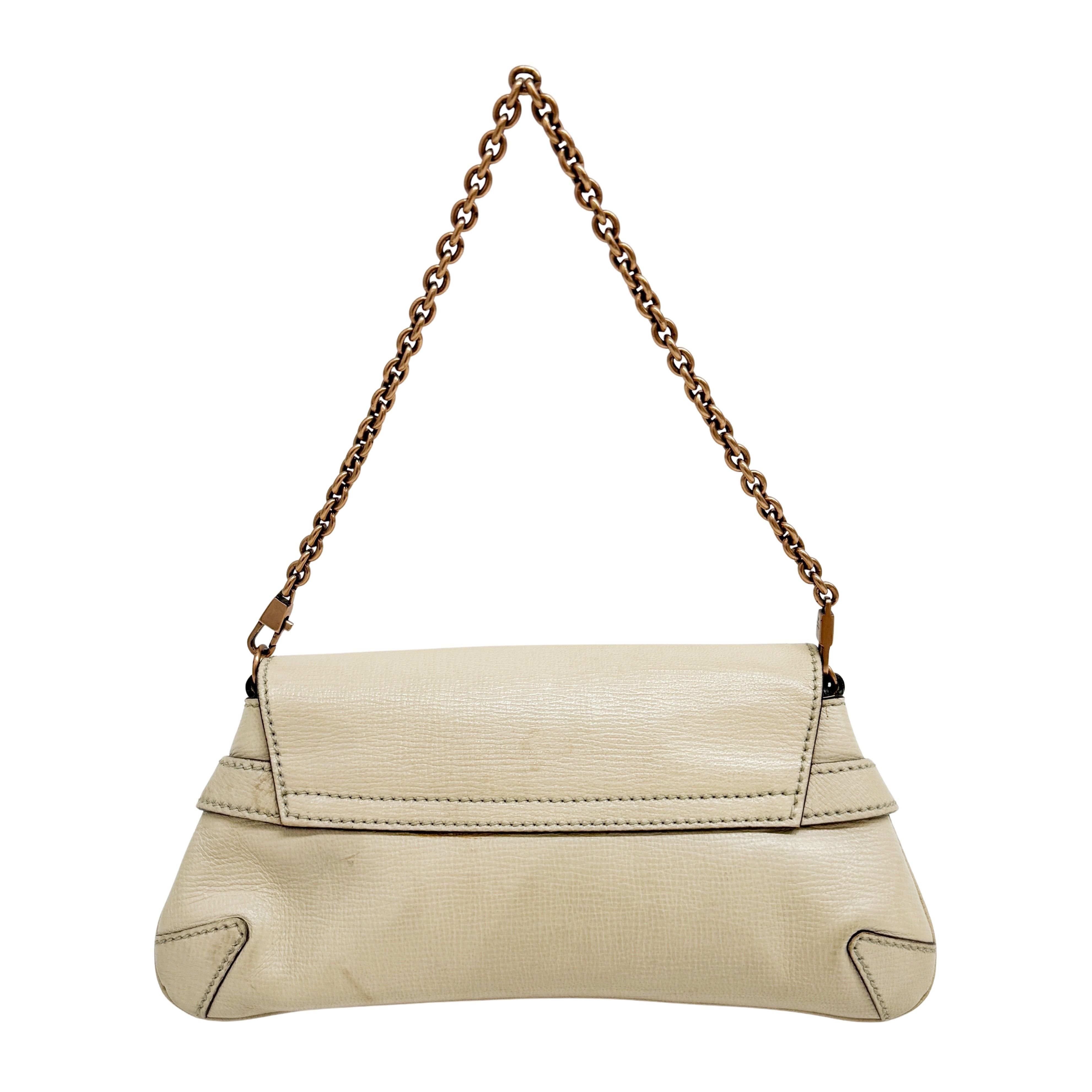 Horsebit Beige Leather Chain Shoulder Bag