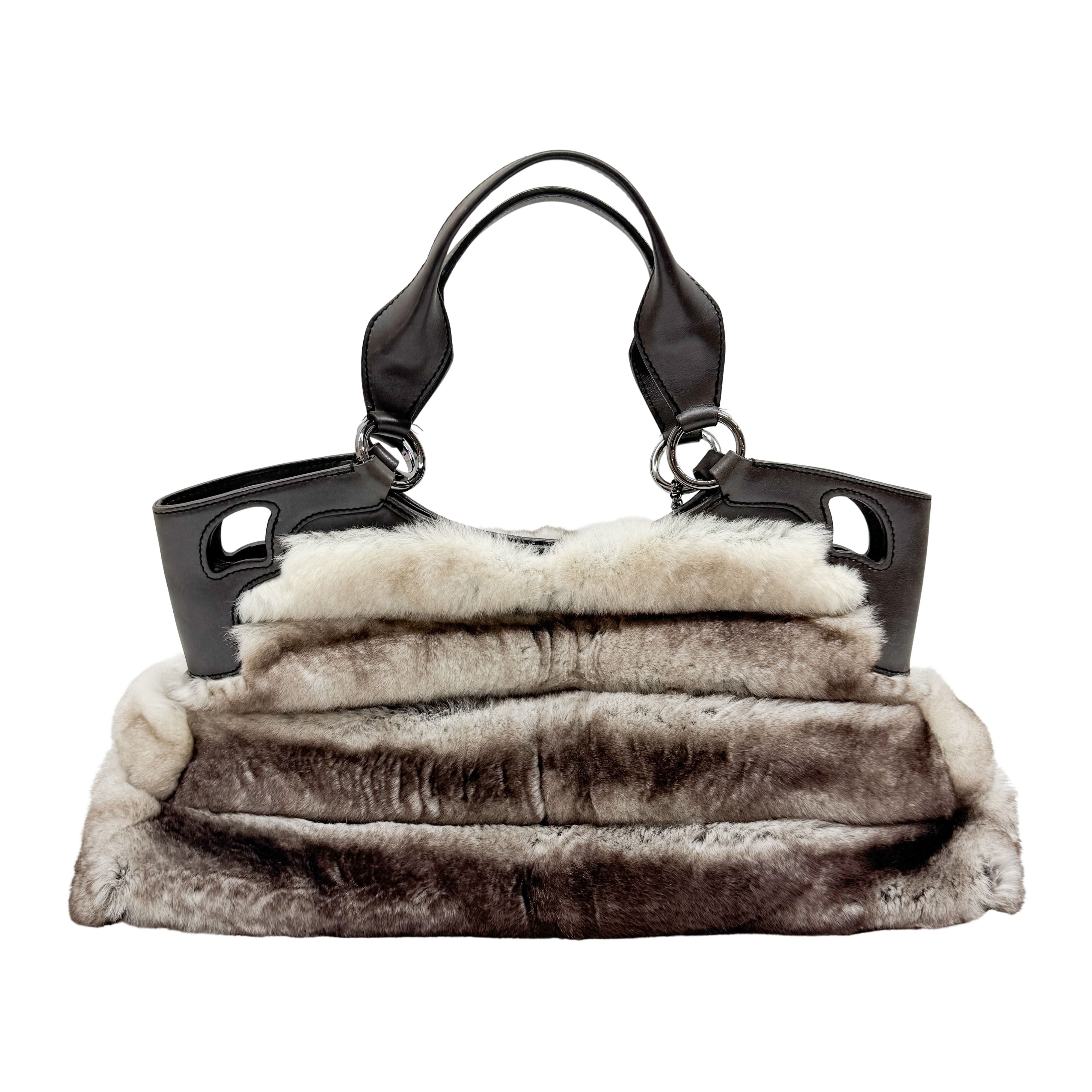 Brown & White Rabbit Fur Shoulder Bag