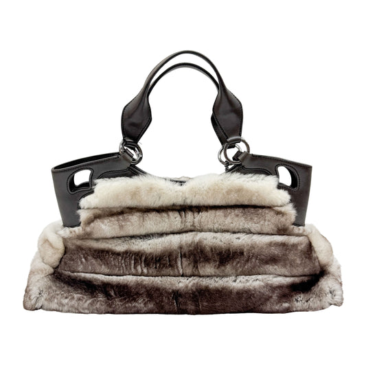 Brown & White Rabbit Fur Shoulder Bag